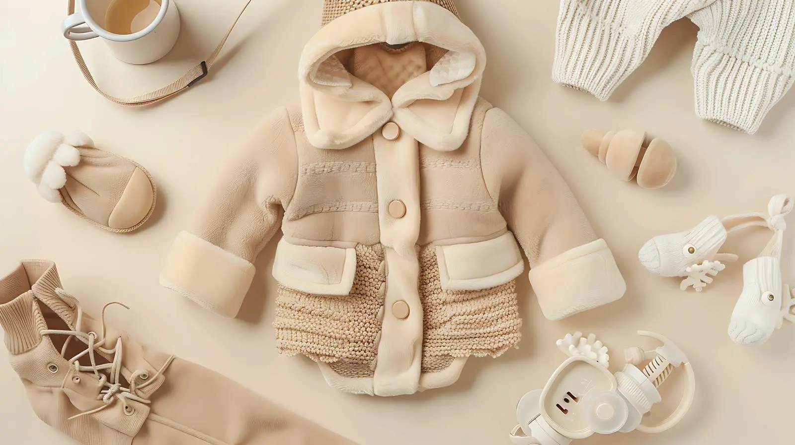 Elegant Baby Clothes and Accessories on Neutral Background – free infant accessories image from Dotvec