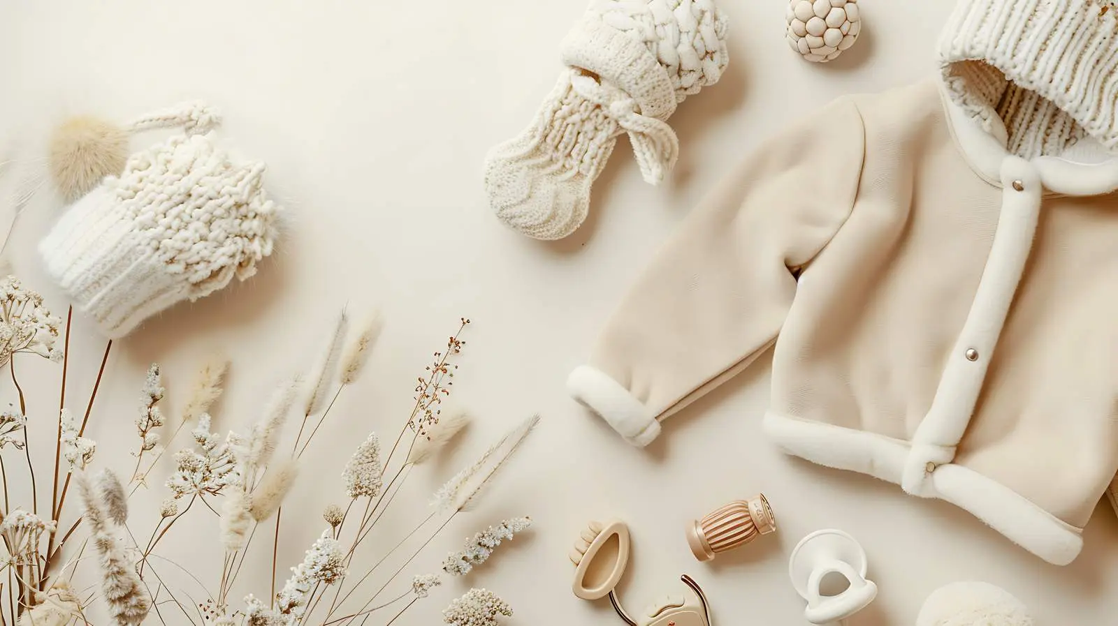 Elegant Baby Clothes and Accessories on Neutral Backdrop – free trendy baby image from Dotvec