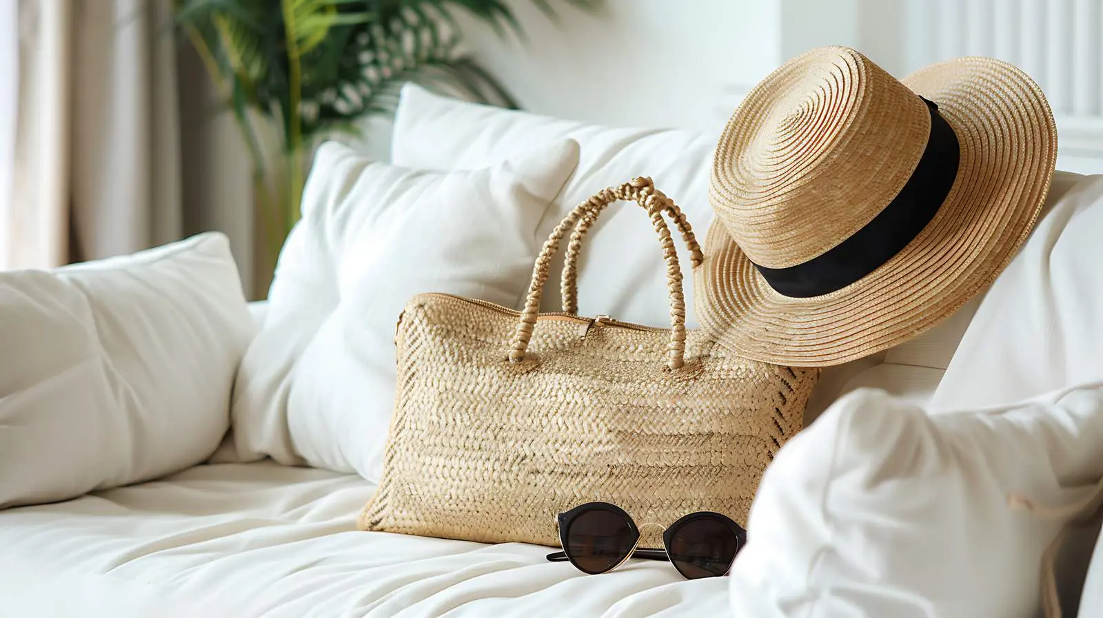 Trendy Female Sunglasses with Straw Hat and Bag – free fashion accessory image from Dotvec