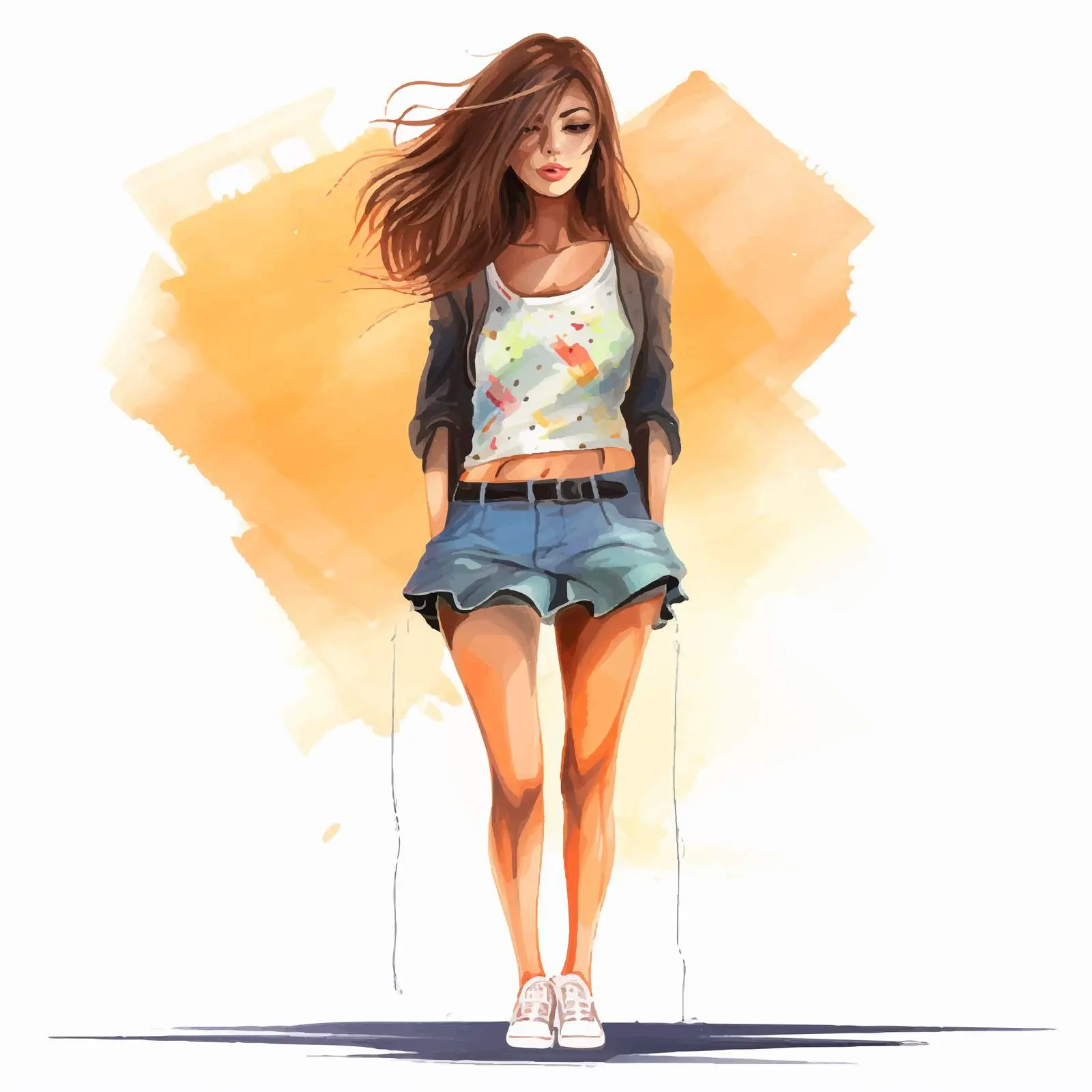 Stylish Girl in Short Shorts Illustration — free download from Dotvec
