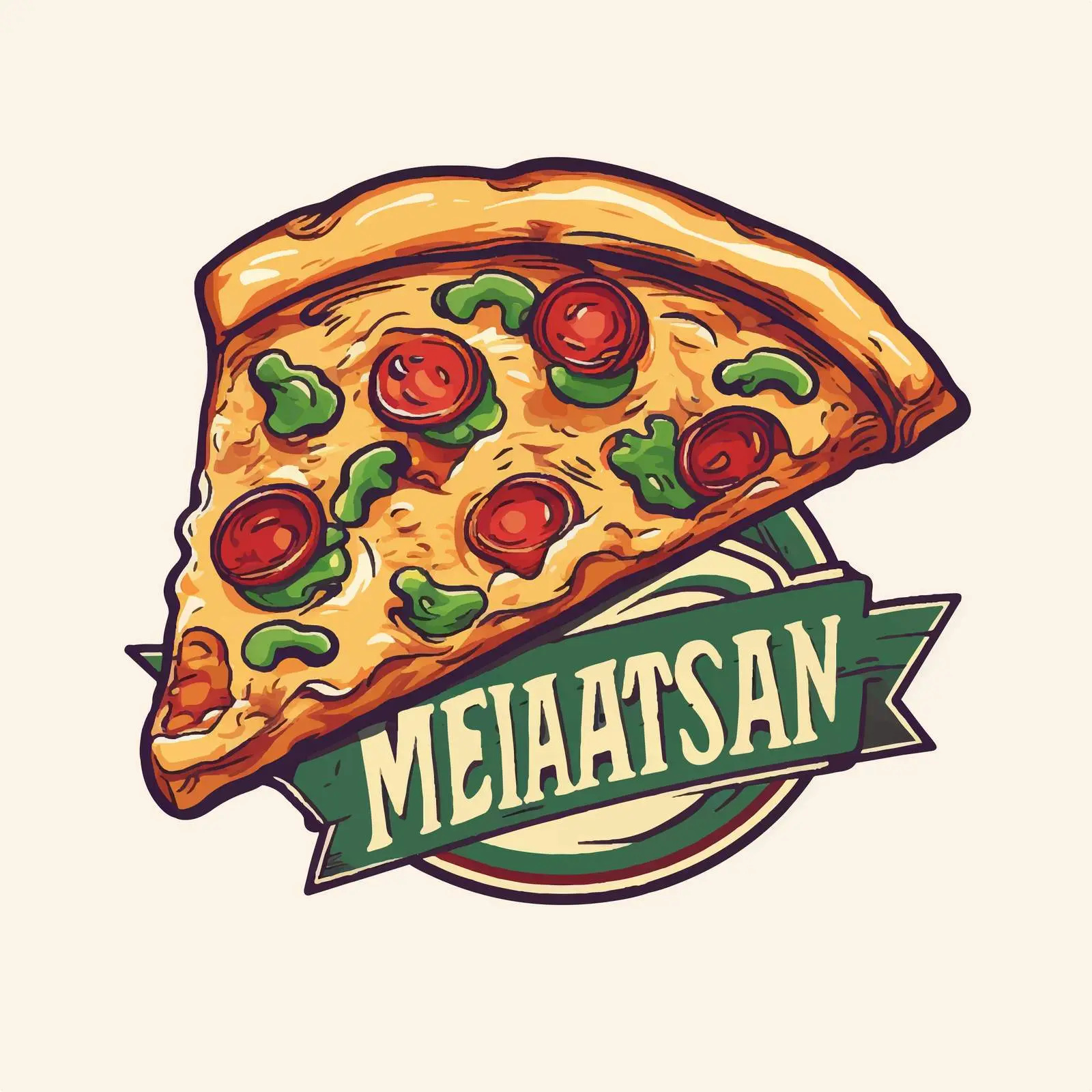 Stylish Pizza Slice Logotype with Ribbon — free download from Dotvec