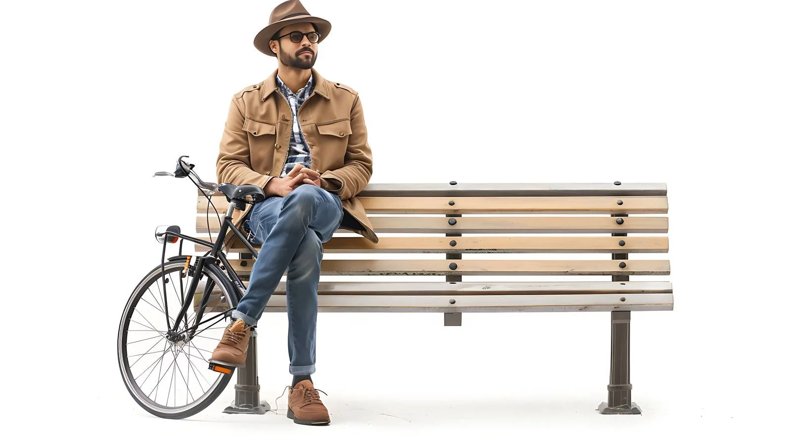 Urban Commuter on Bench with Bicycle — free download from Dotvec