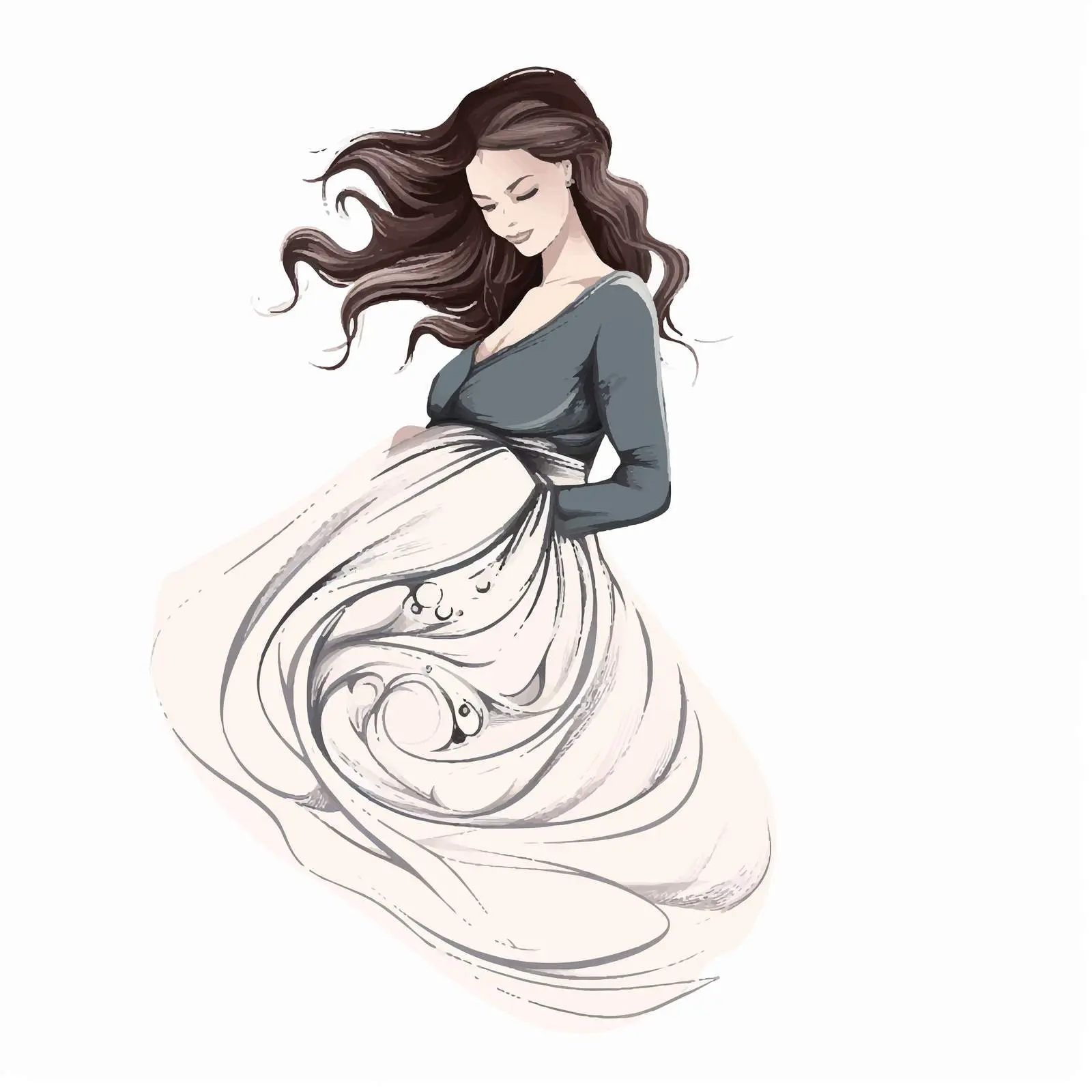 Stylish Pregnancy Motherhood Contour Illustration – free contour drawing image from Dotvec