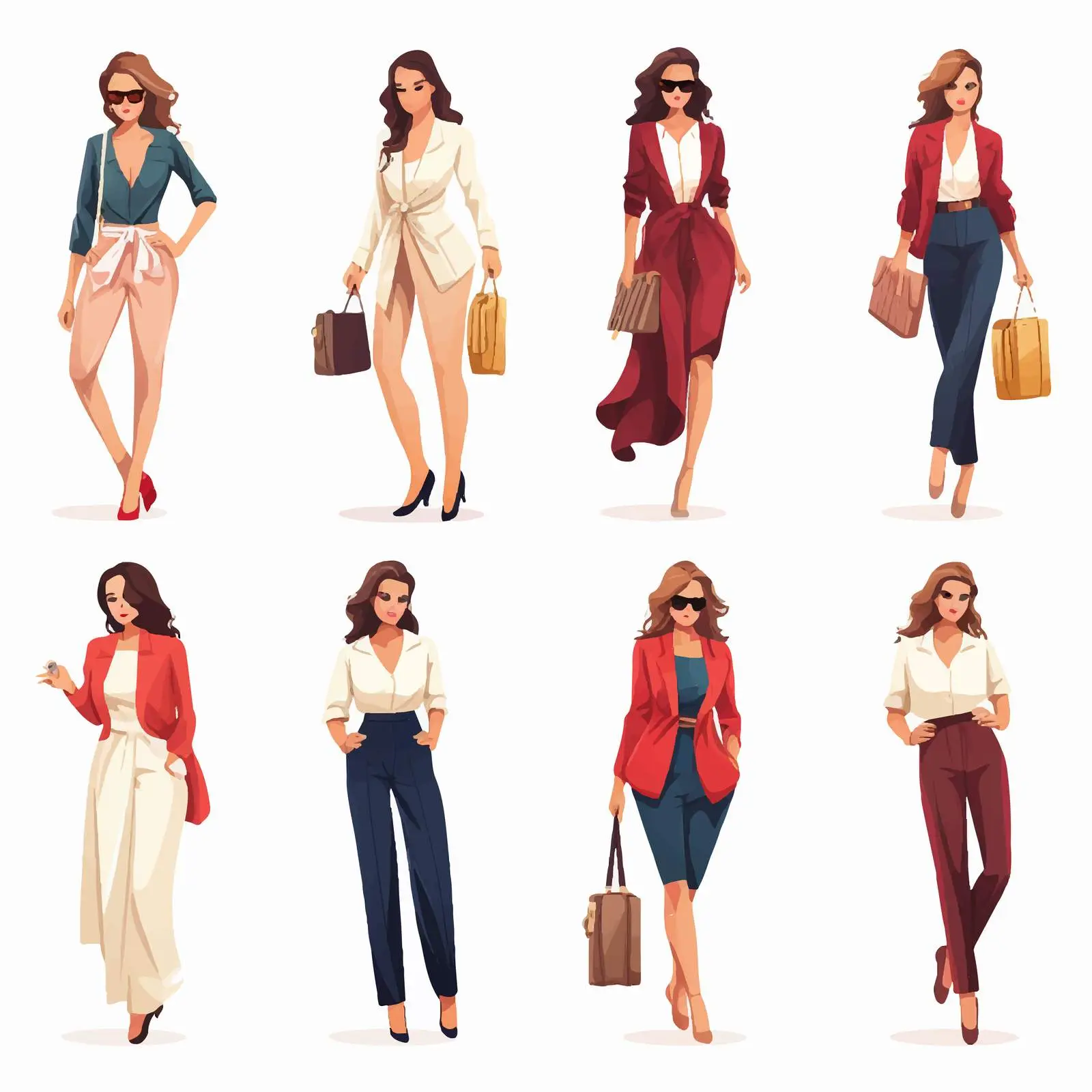 Stylish Women in Fashion Outfits Vector Set — free download from Dotvec