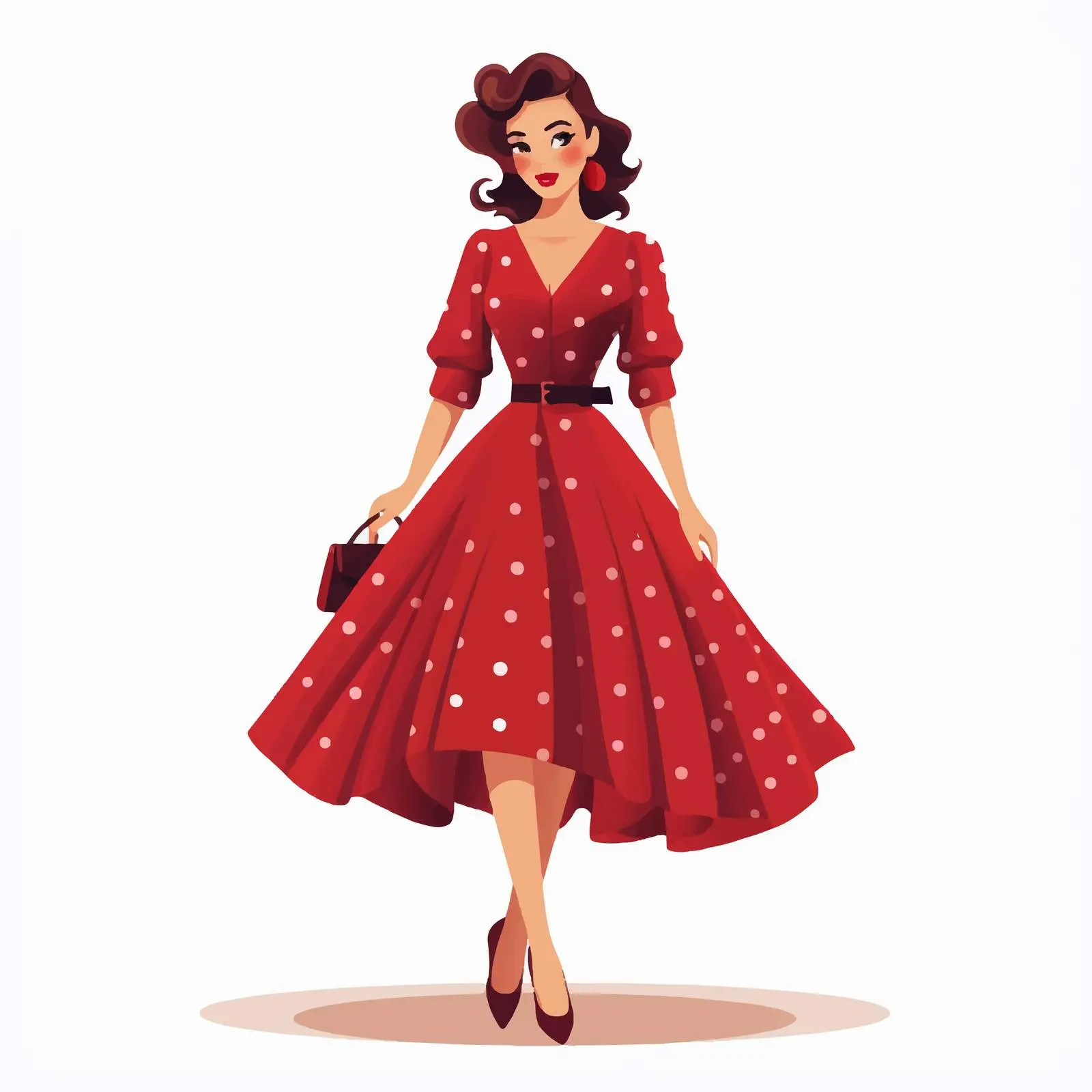 Stylish Woman in 50s Red Dotted Dress – free retro clothing image from Dotvec