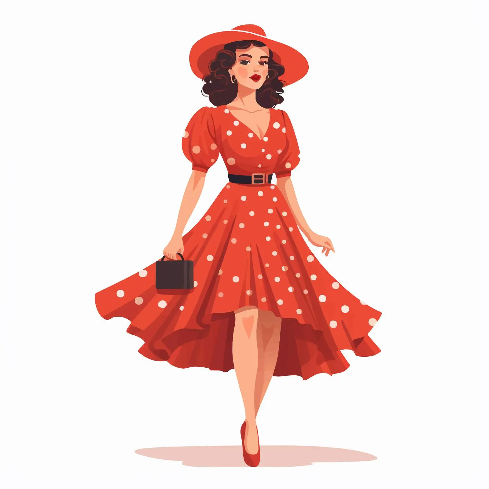 Vintage 50s Style Woman in Dotted Dress