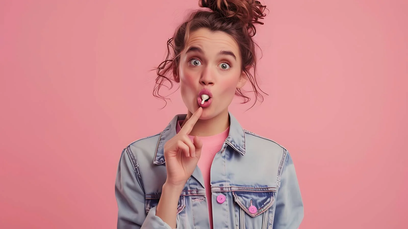 Chic Woman Pointing with Chewing Gum — free download from Dotvec