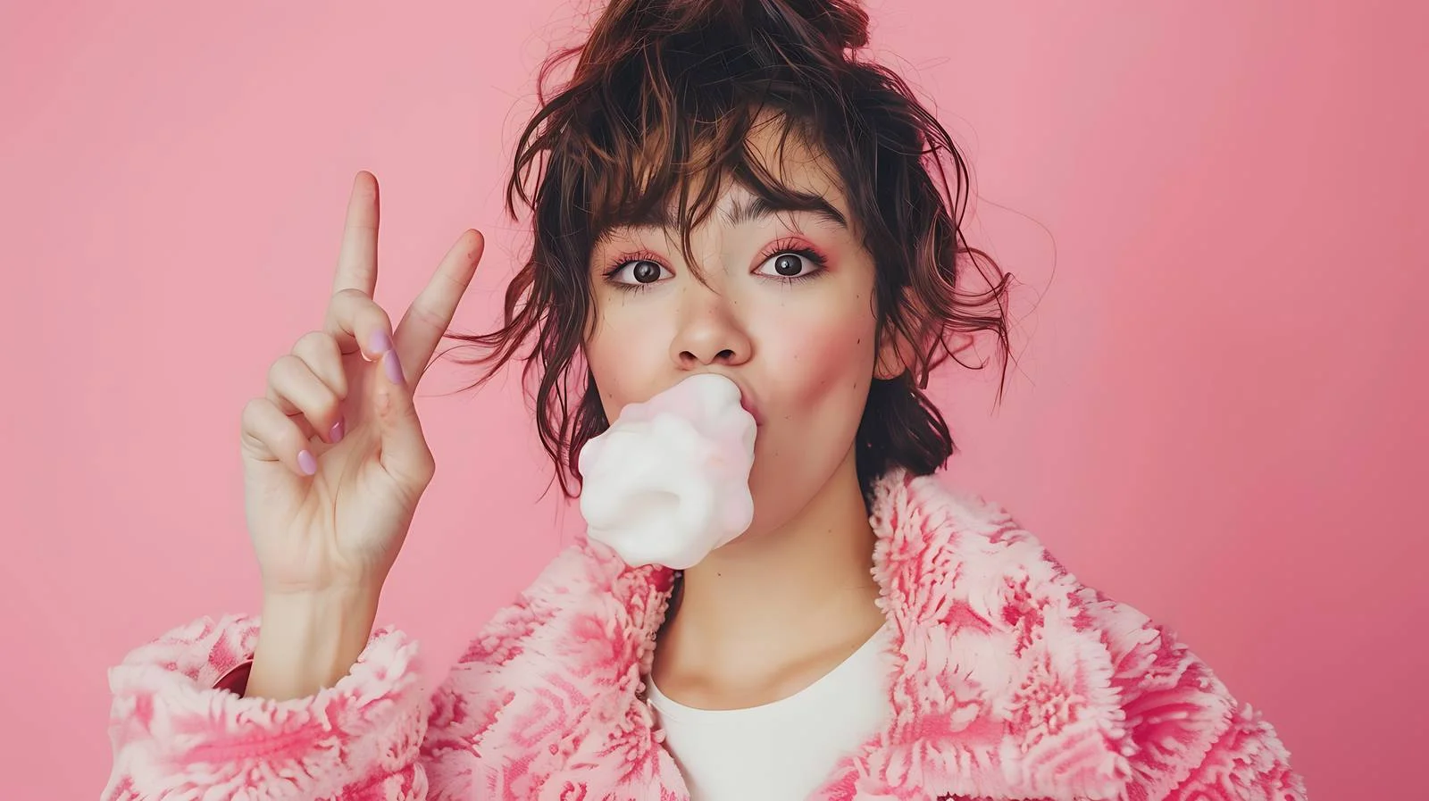 Fashionable Woman Pointing with Chewing Gum – free chewing image from Dotvec