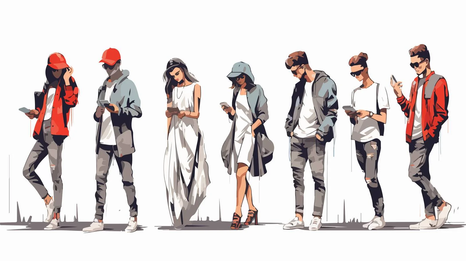 Urban Trendsetters with Modern Accessories Sketch — free download from Dotvec