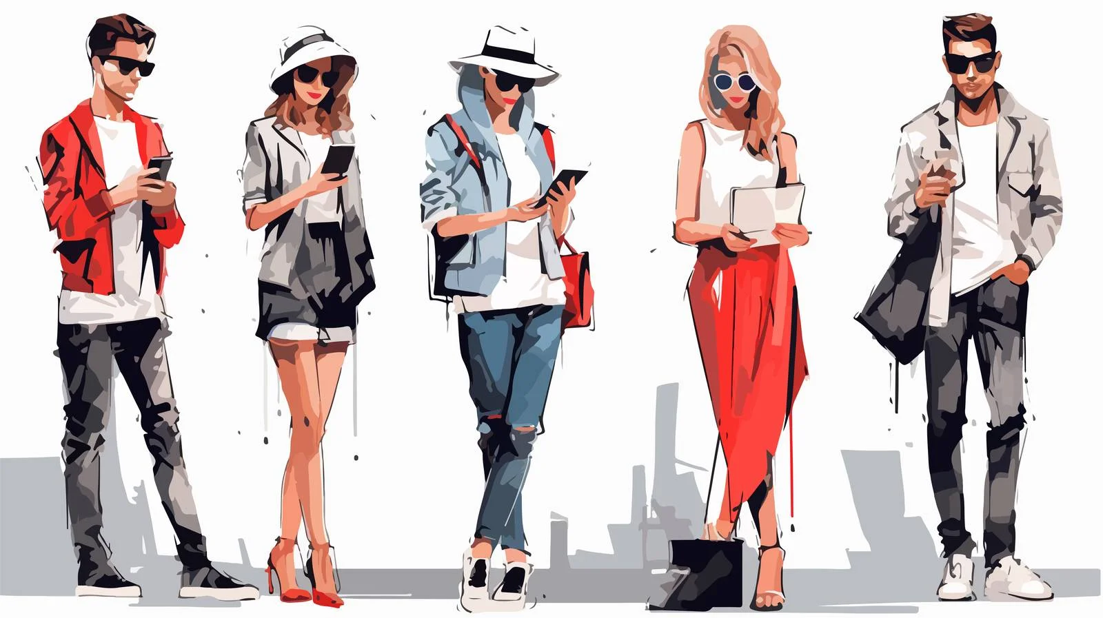Urban Fashionable Individuals with Electronics Sketch — free download from Dotvec