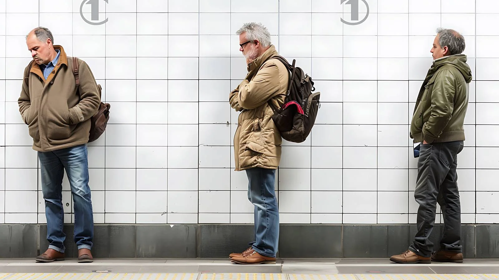 Middle-Aged Men Fatigue at Subway Platform — free download from Dotvec