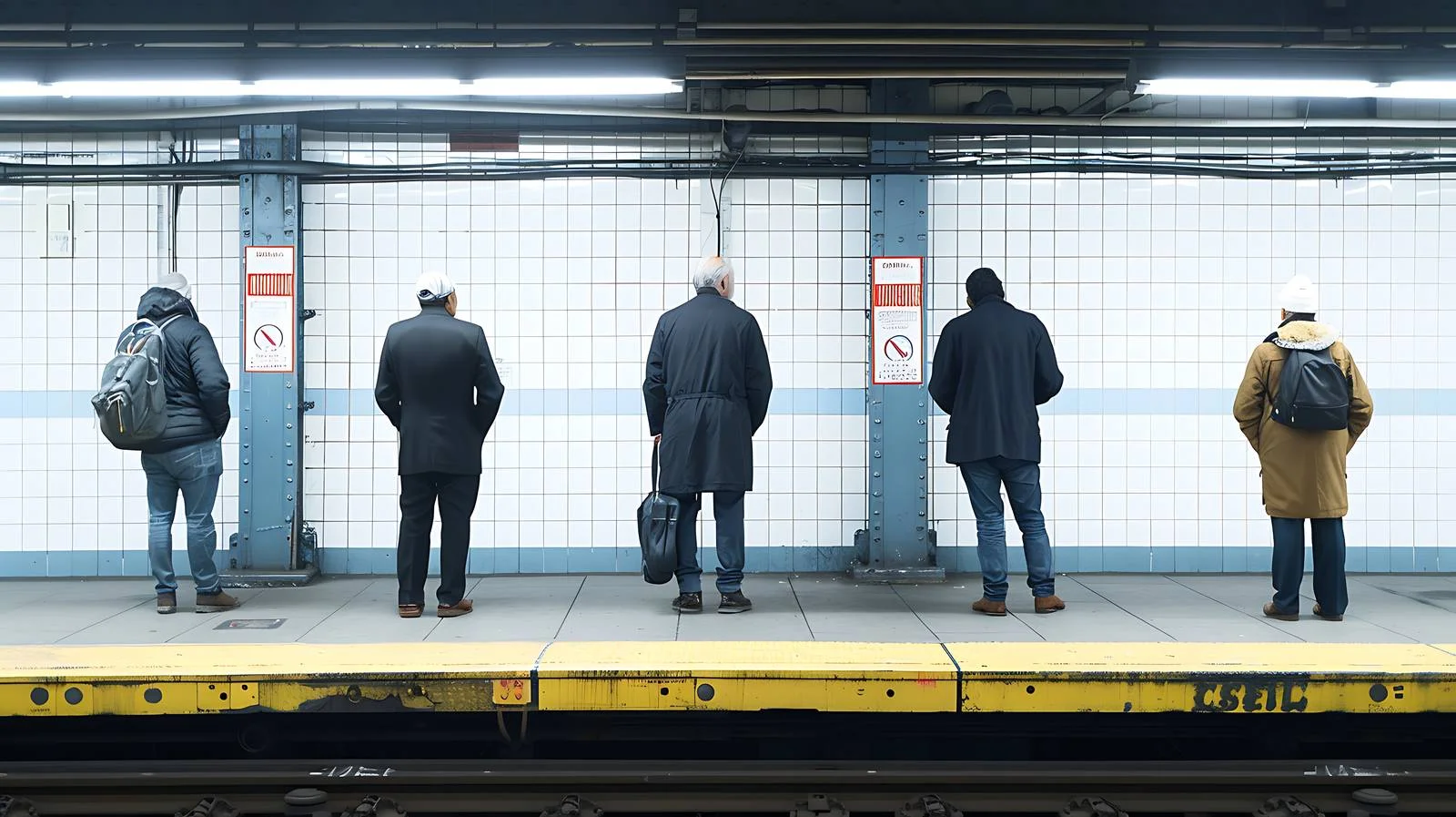 Middle-aged men waiting on subway platform — free download from Dotvec