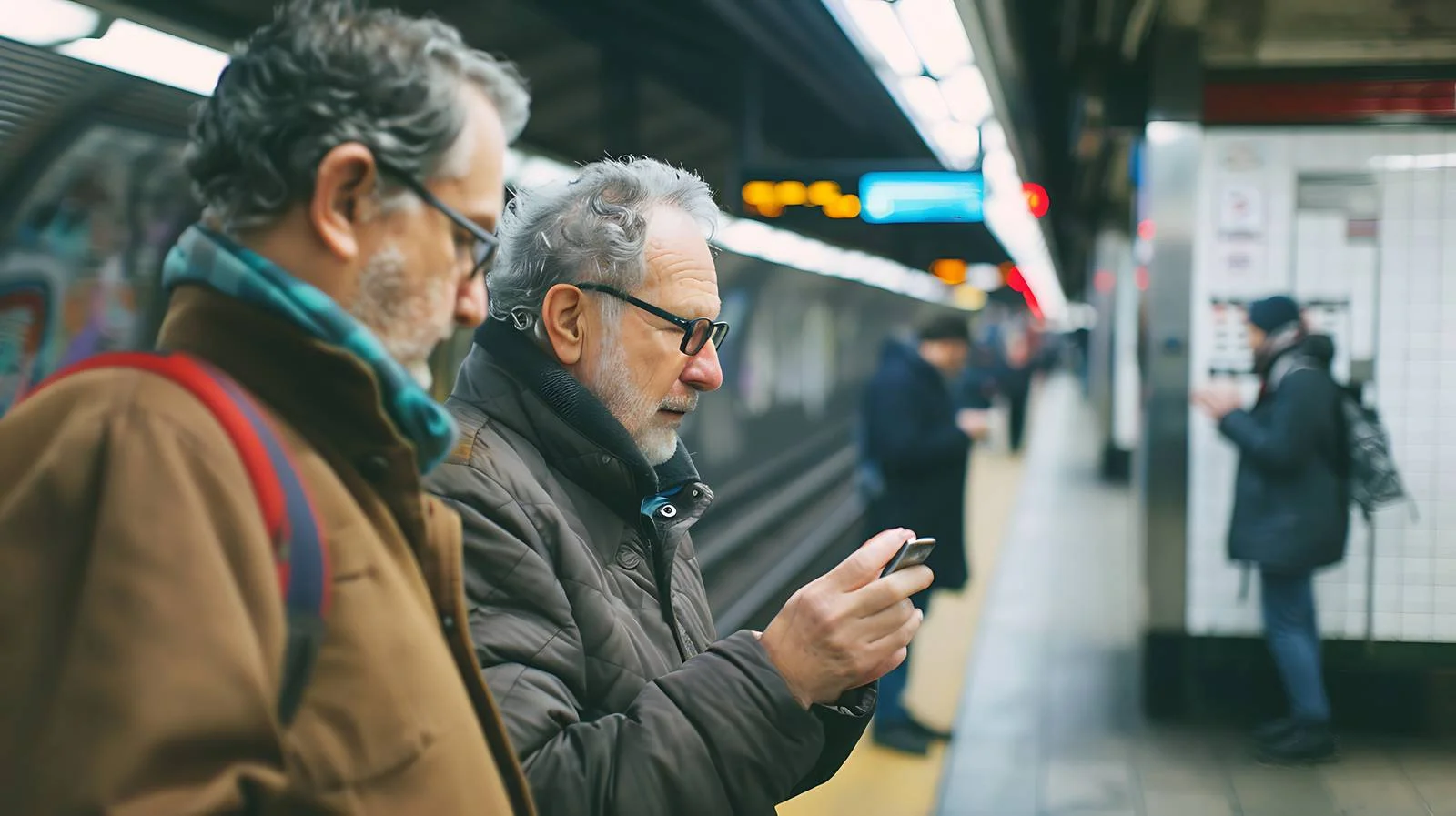 Middle-Aged Men Using Mobile Phone in Subway — free download from Dotvec