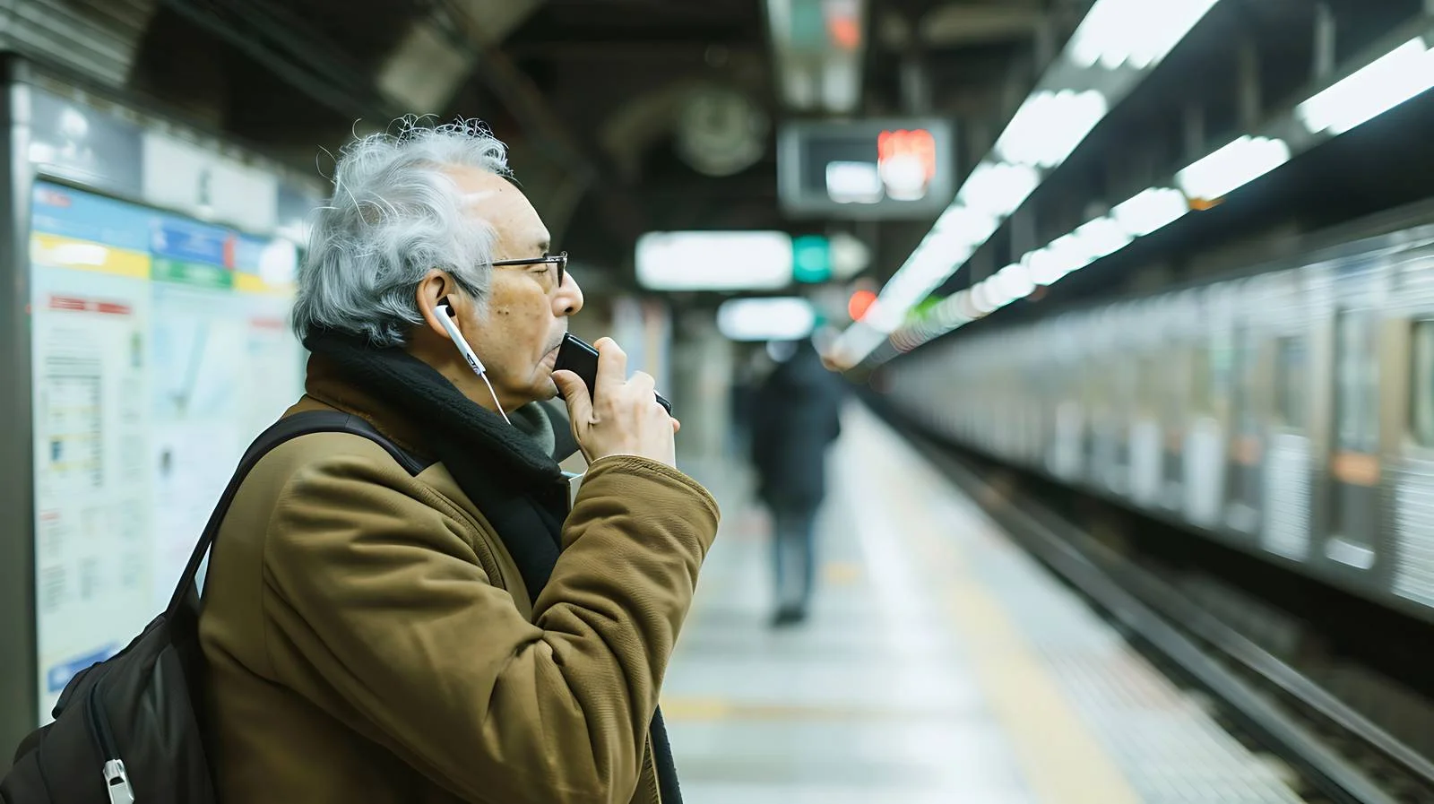 Middle-Aged Man Making Phone Call in Subway — free download from Dotvec