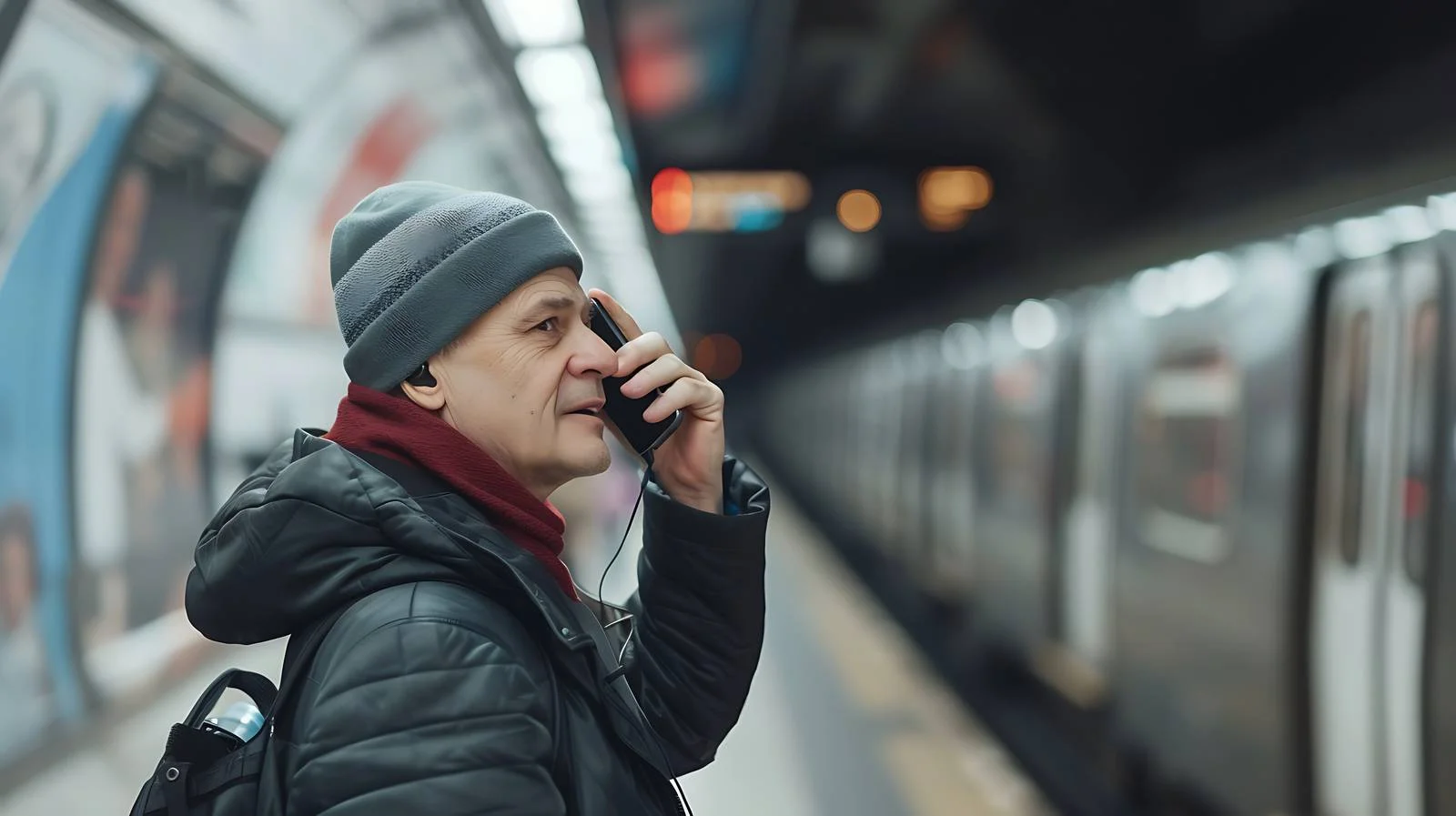 Middle-Aged Man Making Phone Call on Subway — free download from Dotvec