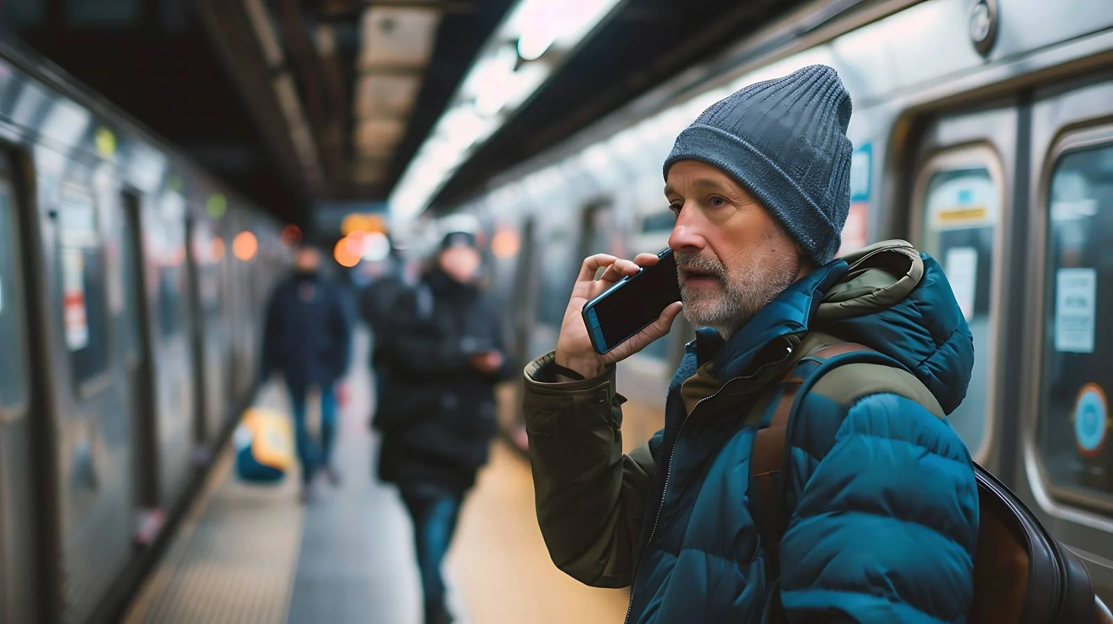 Middle-Aged Man Making Phone Call at Subway — free download from Dotvec
