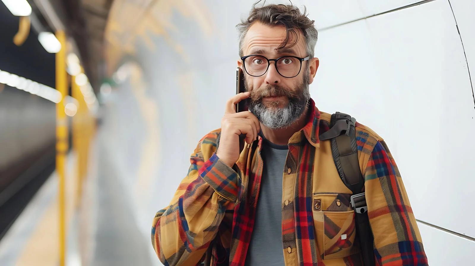 Middle-Aged Man Making Phone Call in Subway — free download from Dotvec