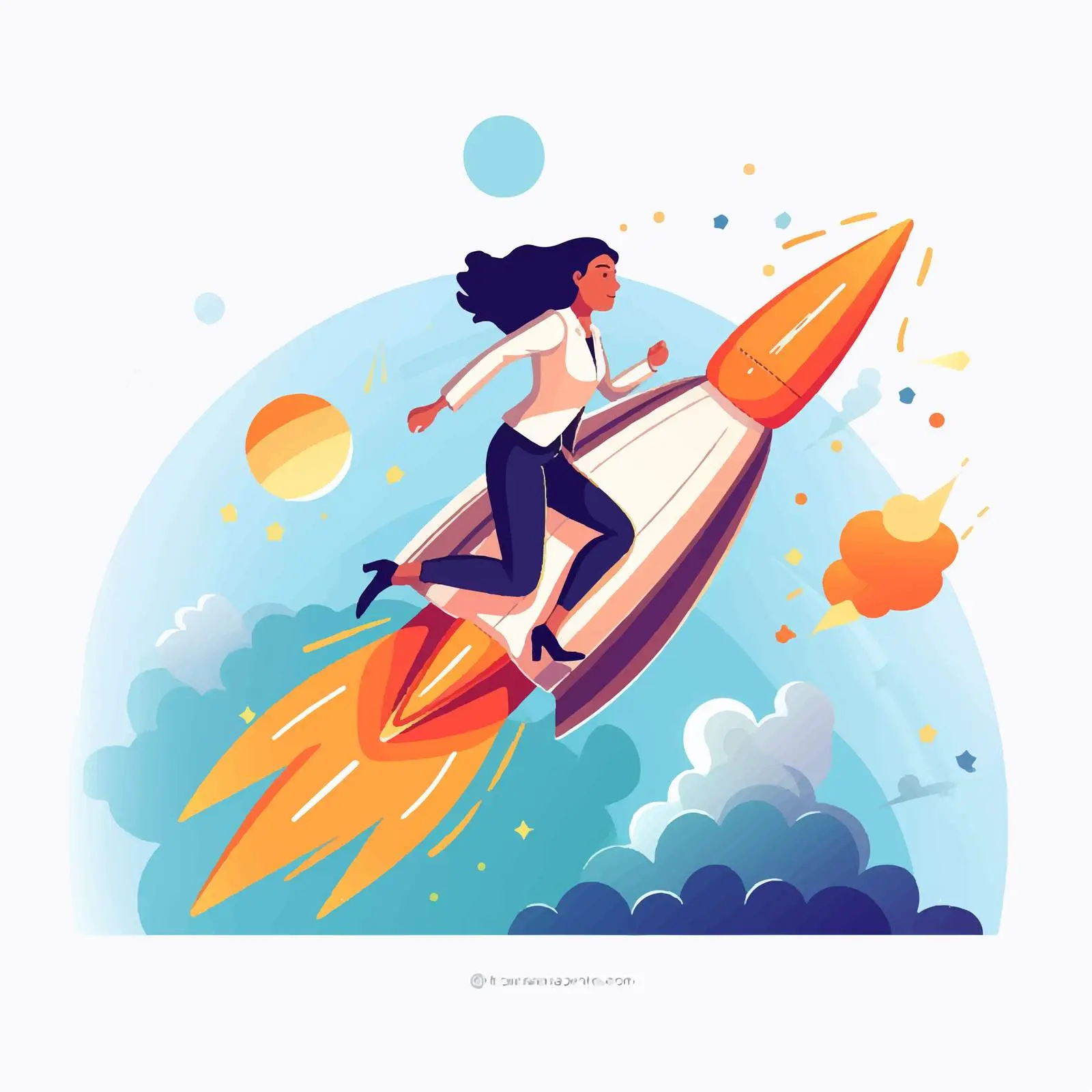 Woman Launching Business Startup on Rocket — free download from Dotvec