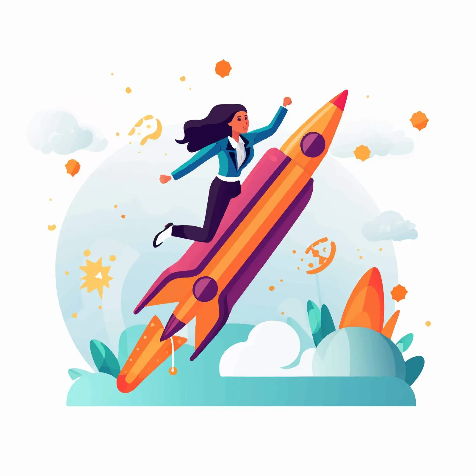 Empowered Woman Launching Startup on Rocket — free download from Dotvec