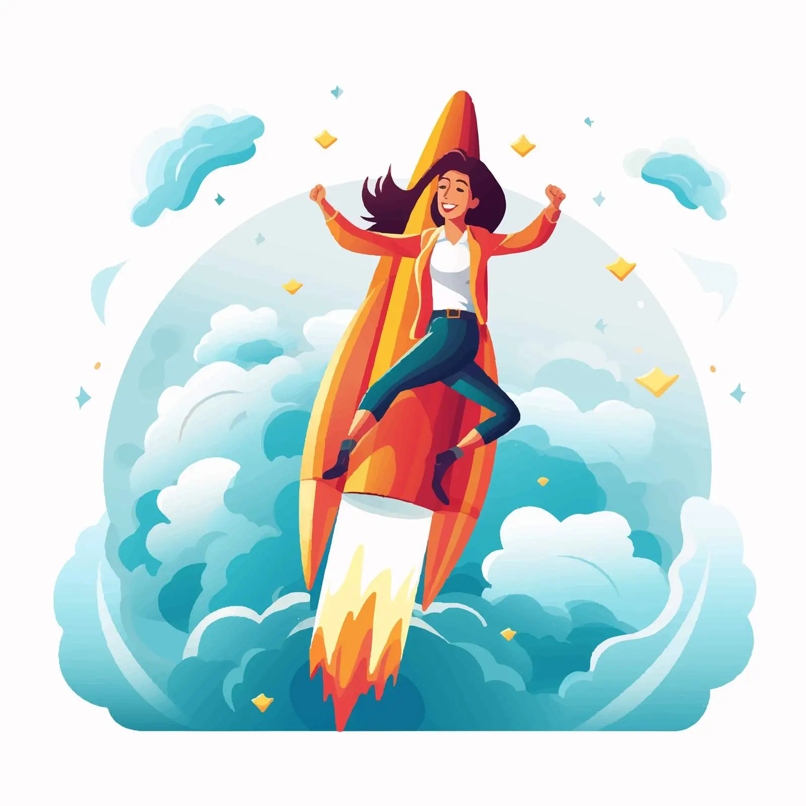 Successful Woman Launching Business Startup on Rocket — free download from Dotvec