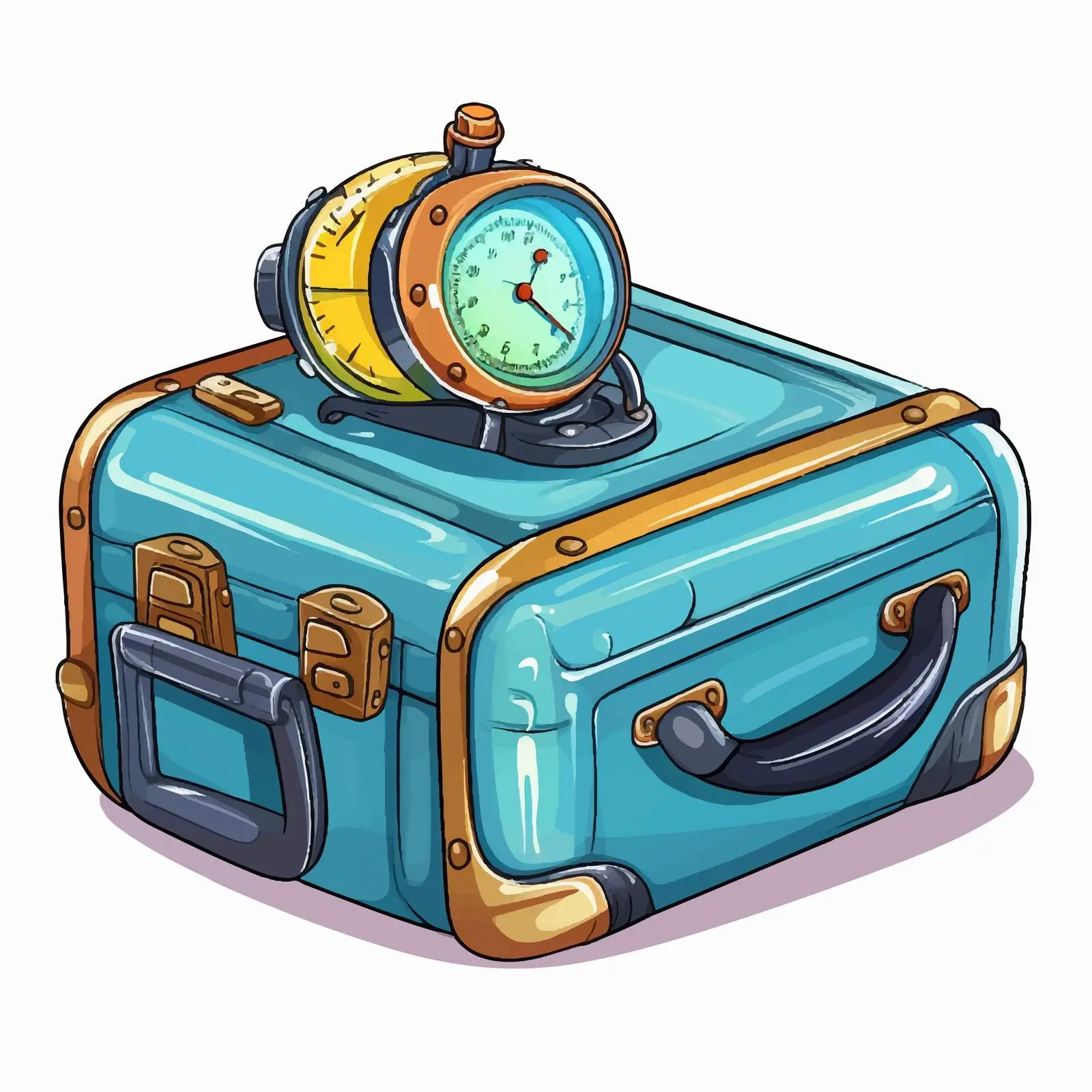 Cartoon Vector Suitcase with Snorkel and Compass — free download from Dotvec