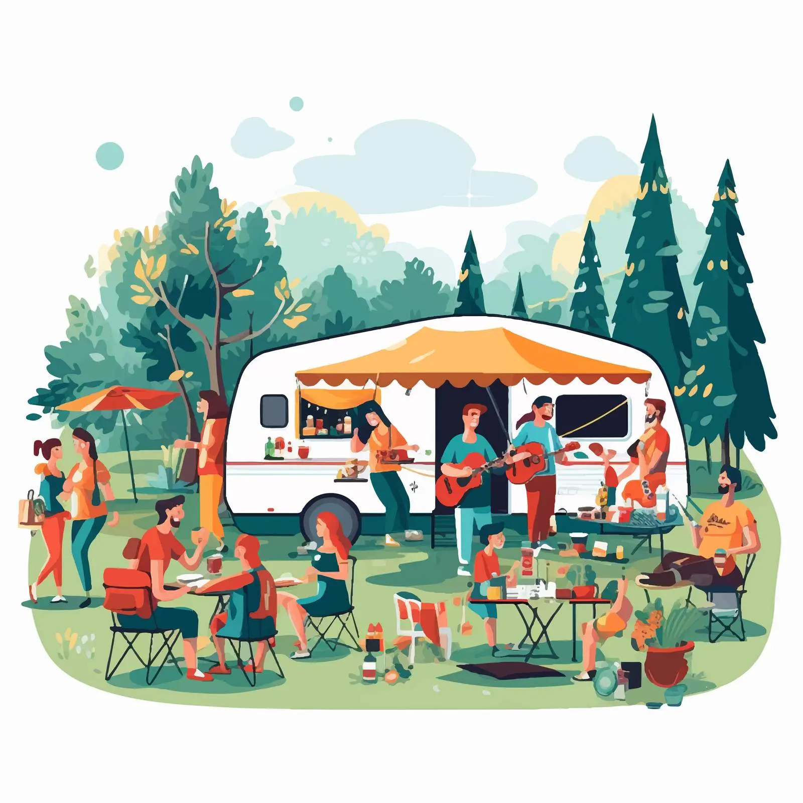 Summer Camp Festival with Tourists in Tents — free download from Dotvec