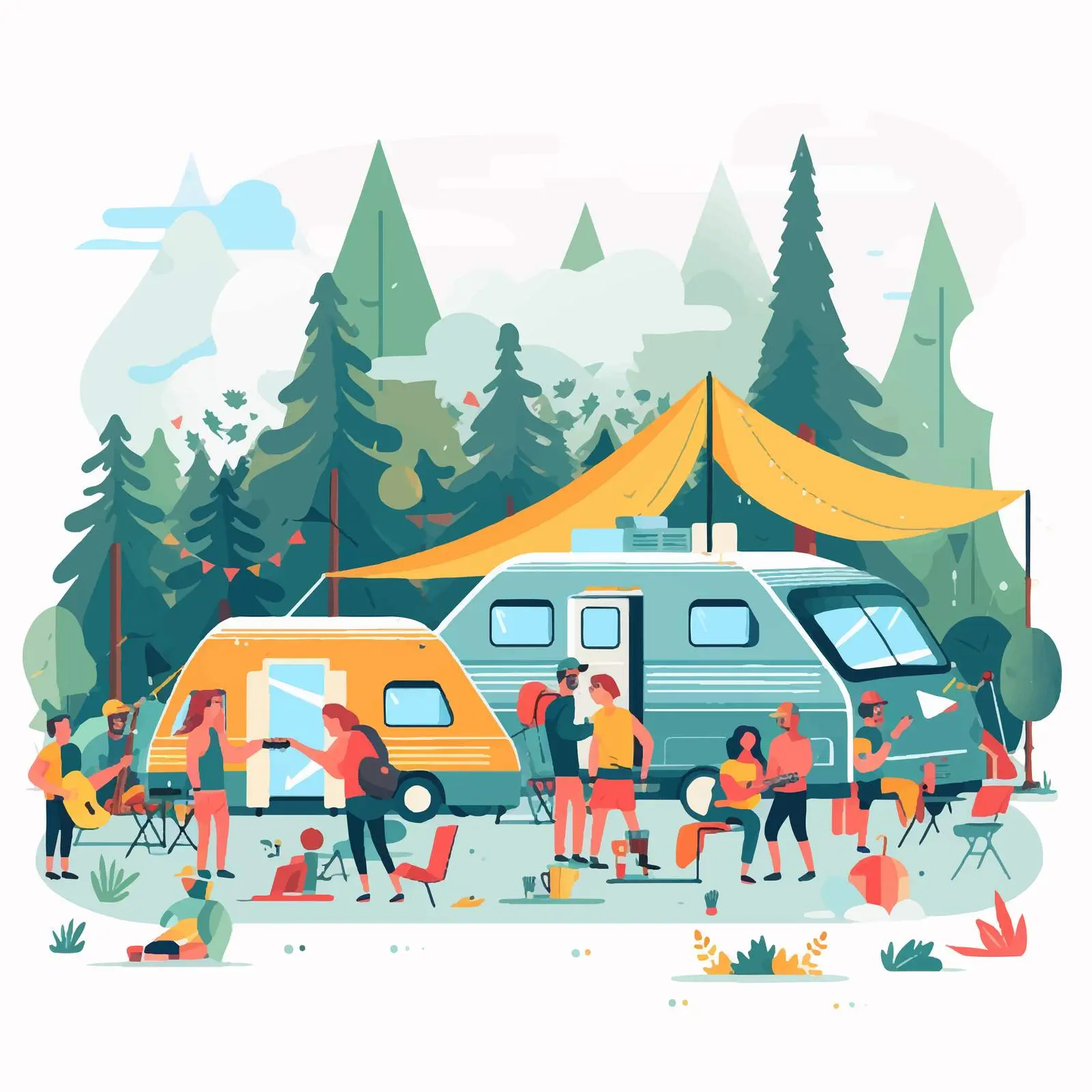 Summer Camp Festival with Tourists in Tents — free download from Dotvec