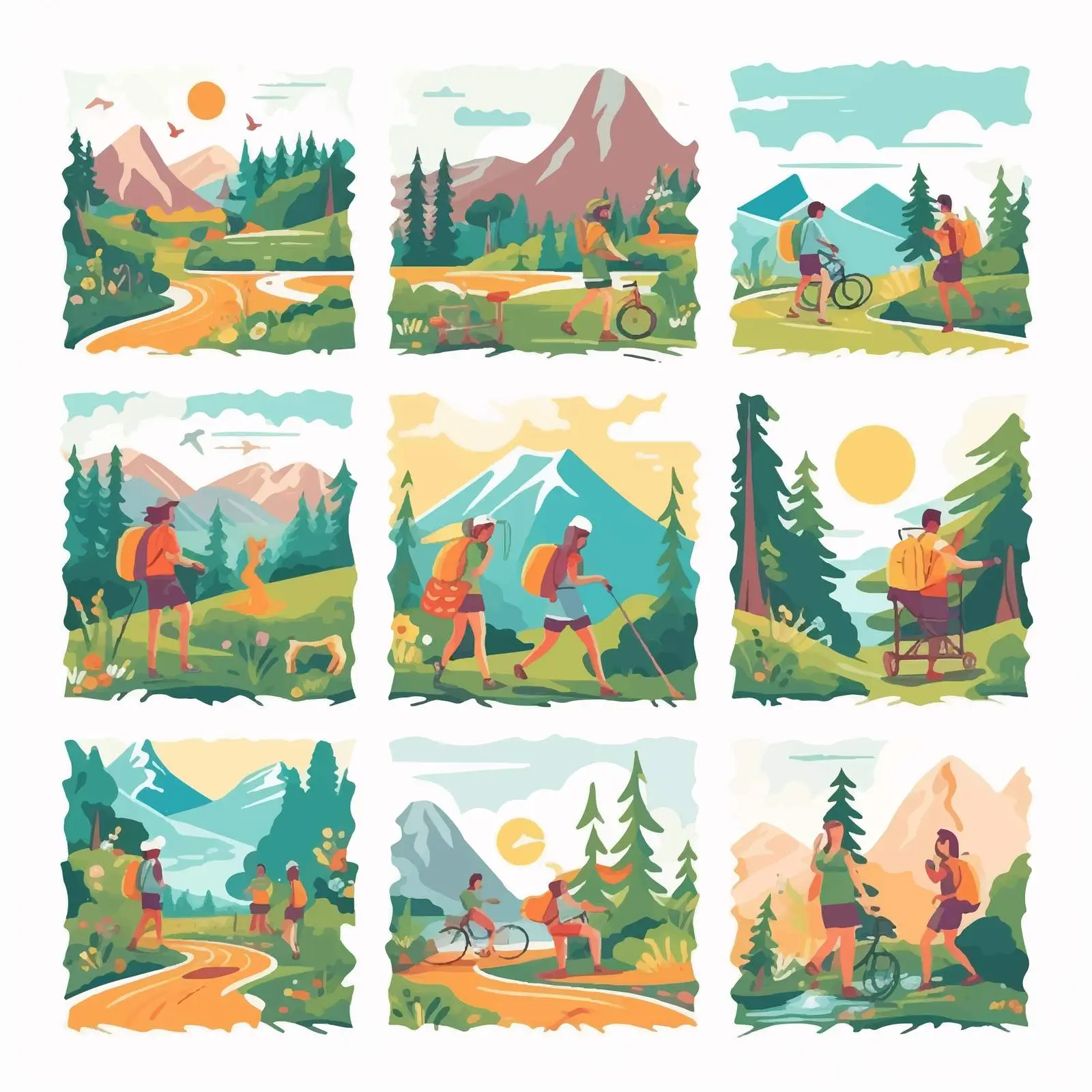 Summer Camp Hiking Adventure Poster Design – free holiday activities image from Dotvec