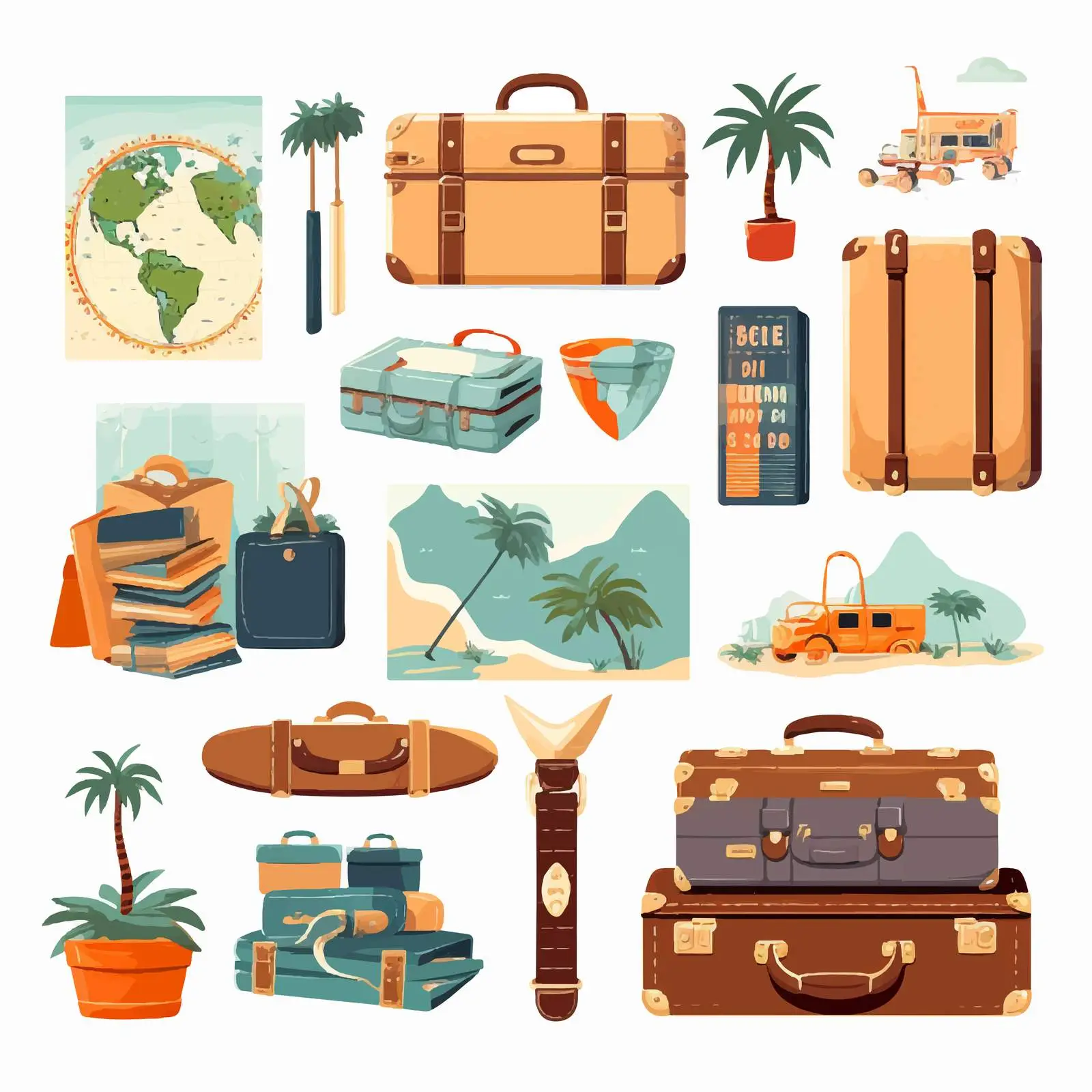 Summer Holiday Travel Set with Air Tickets and Map — free download from Dotvec