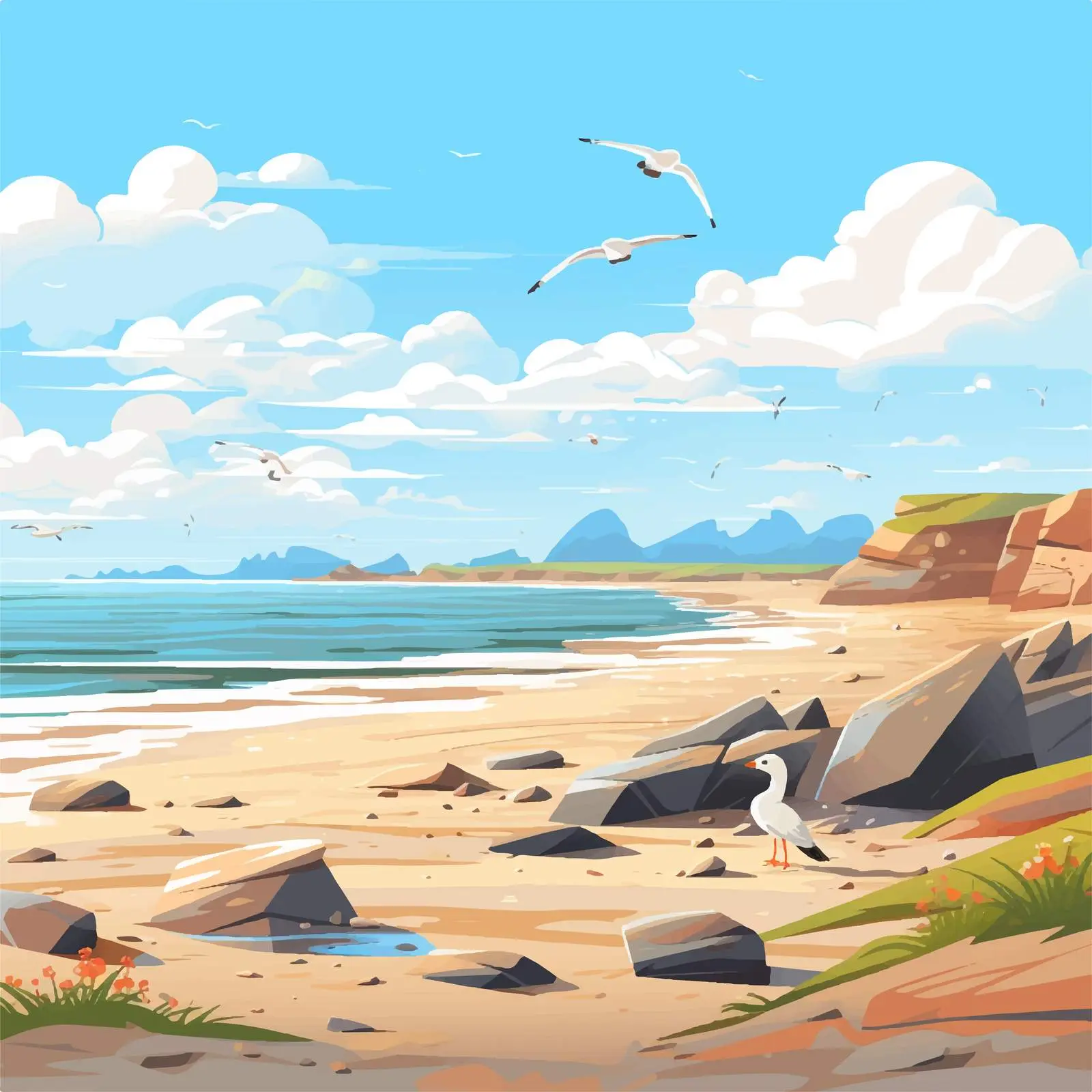 Summer Landscape with Sea Coast and Beach — free download from Dotvec