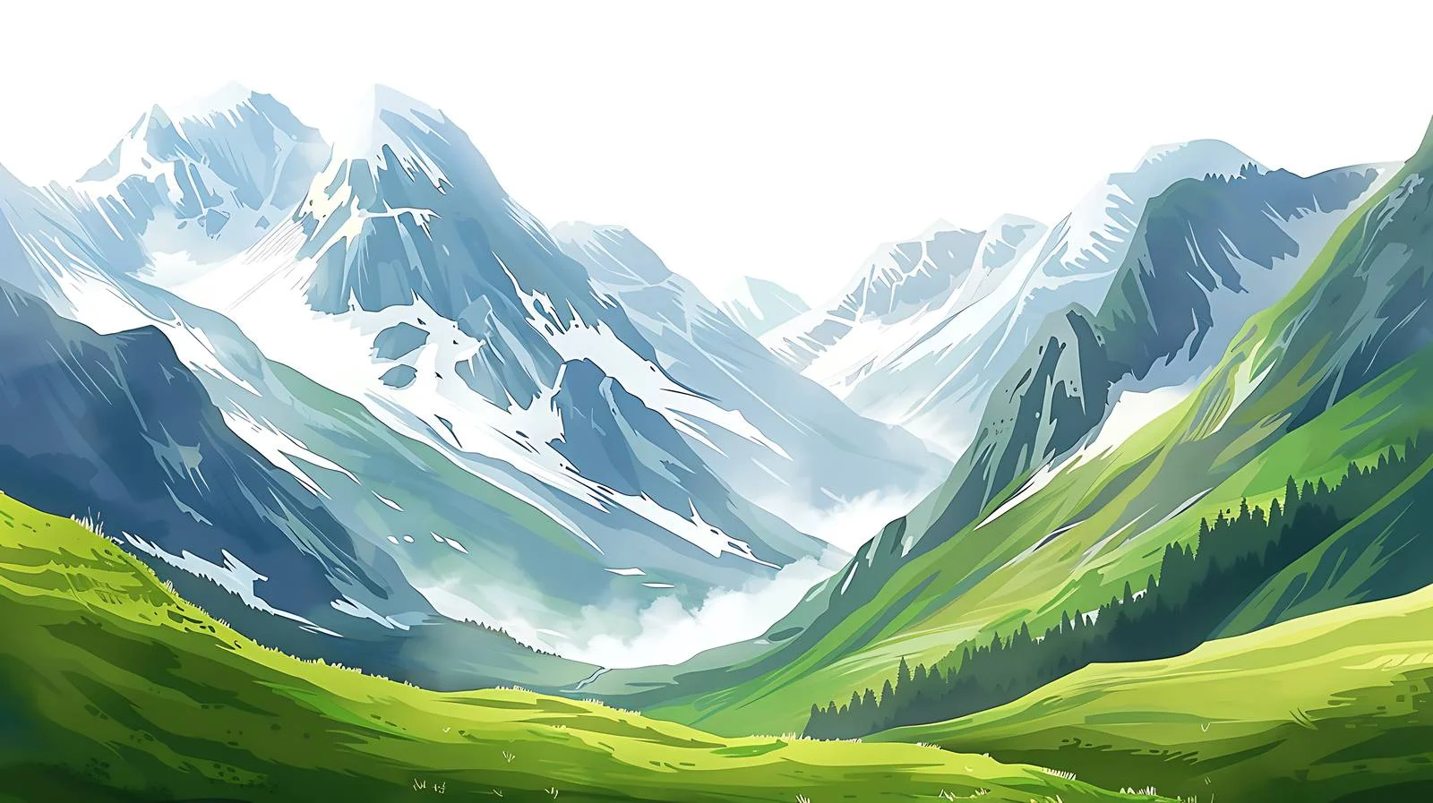 Serene Summer Mountain Scenery on White — free download from Dotvec