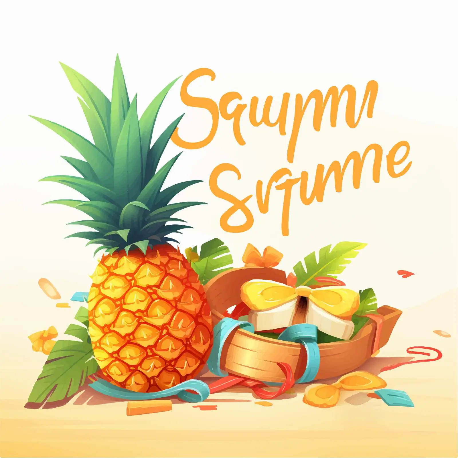 Summer Offer Lettering with Ribbons and Pineapple — free download from Dotvec