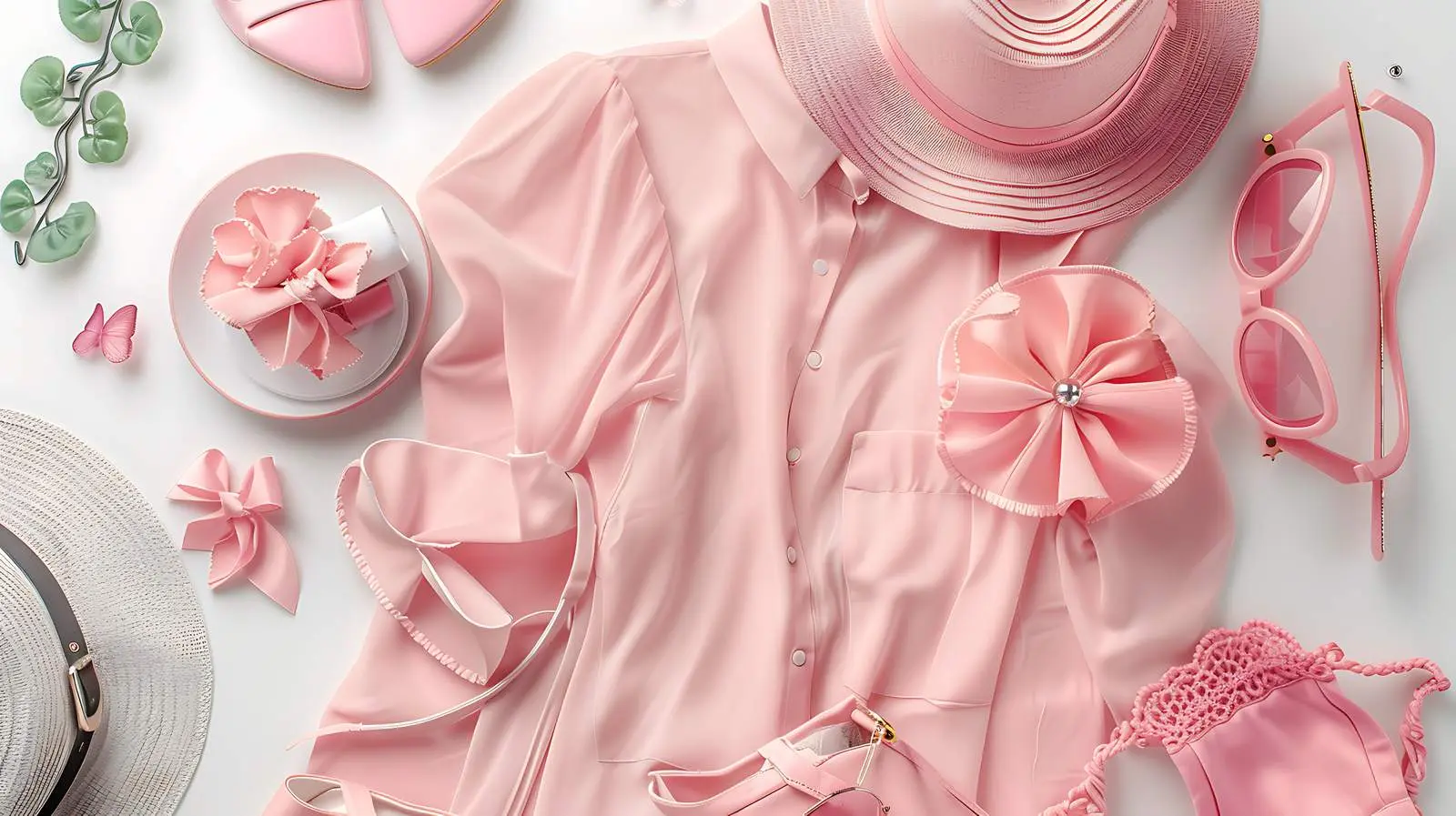 Stylish Summer Pink Women's Fashion on White Background – free fashion shoot image from Dotvec