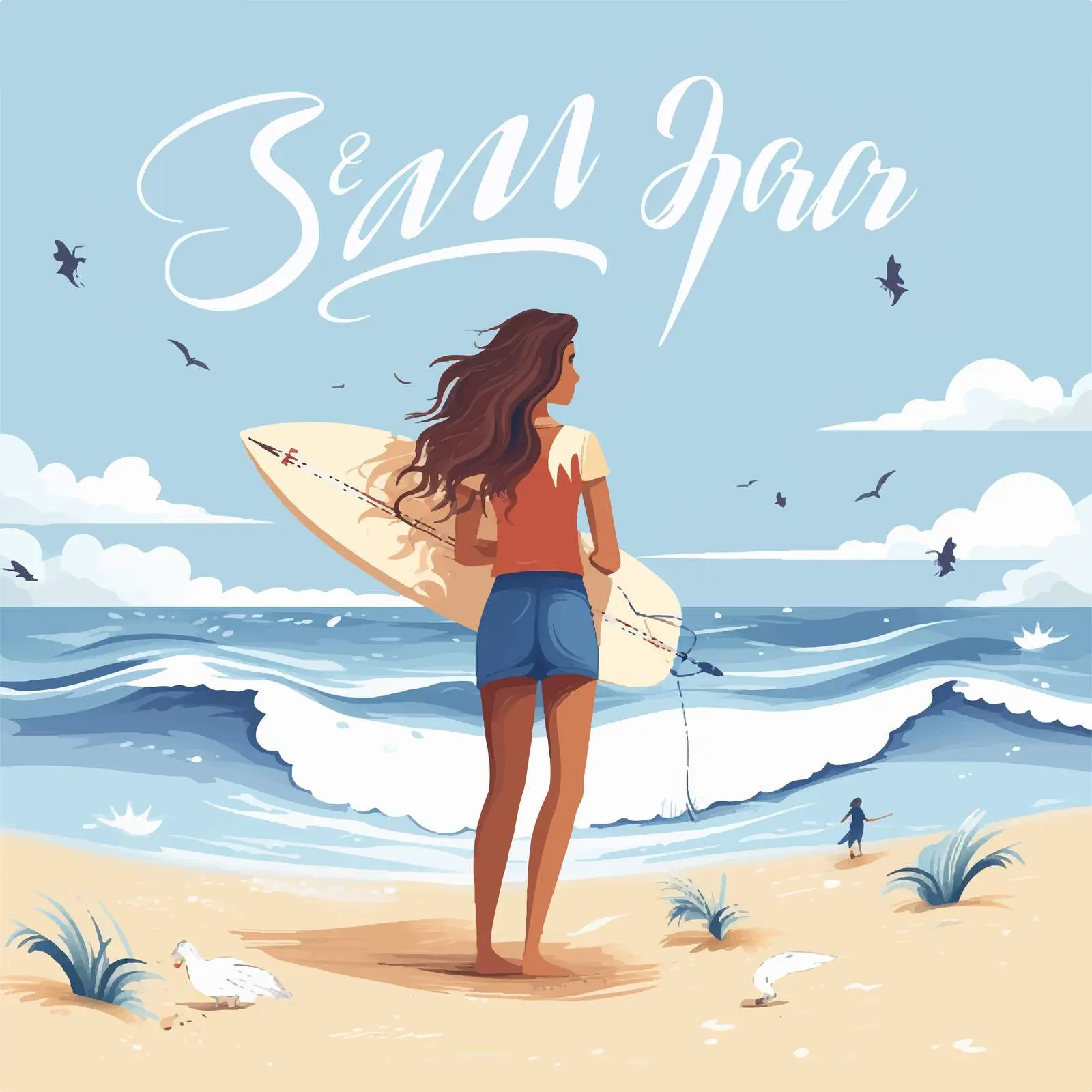 Summer Postcard Template with Beachwear Woman — free download from Dotvec
