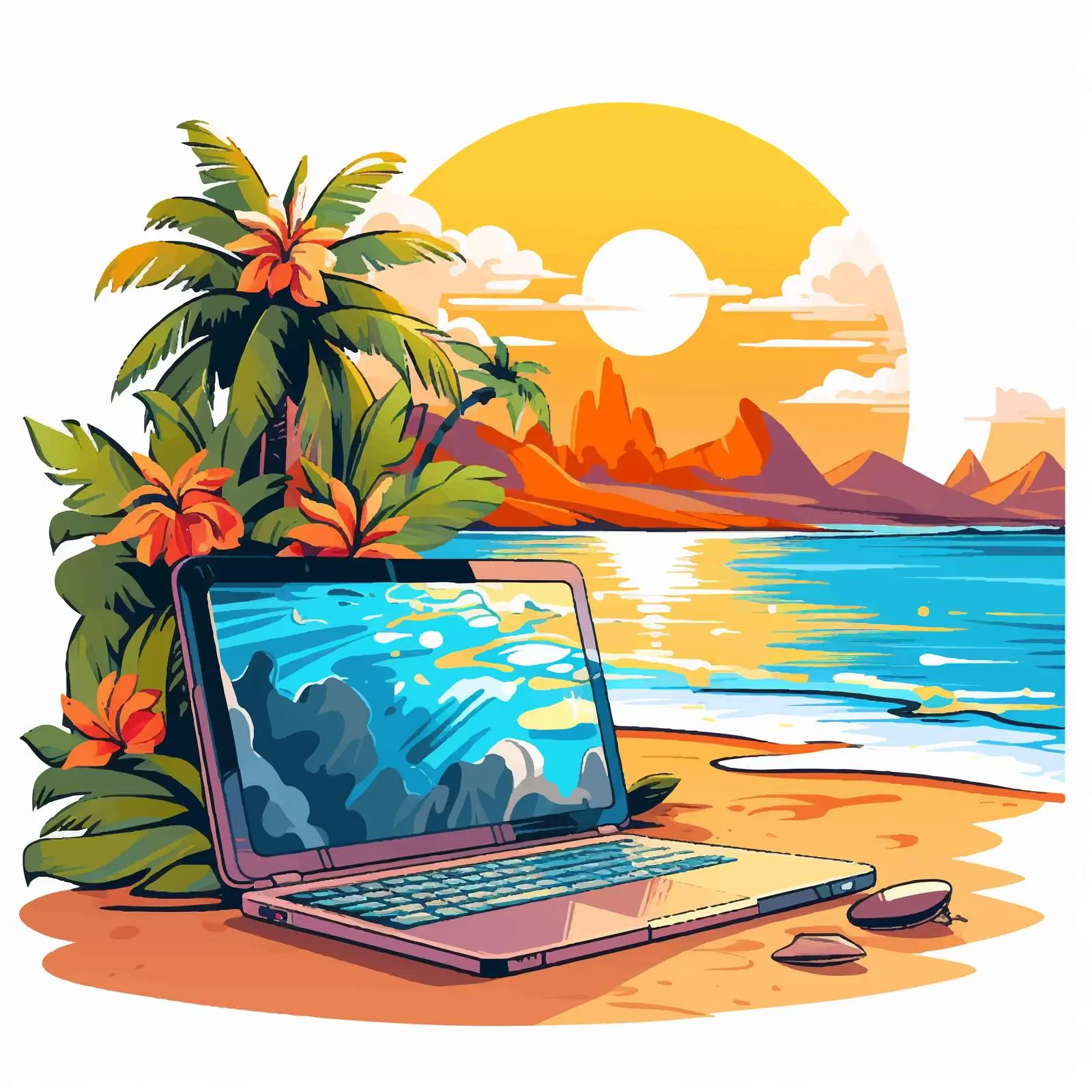 Summer Scene Computer Desktop Illustration — free download from Dotvec