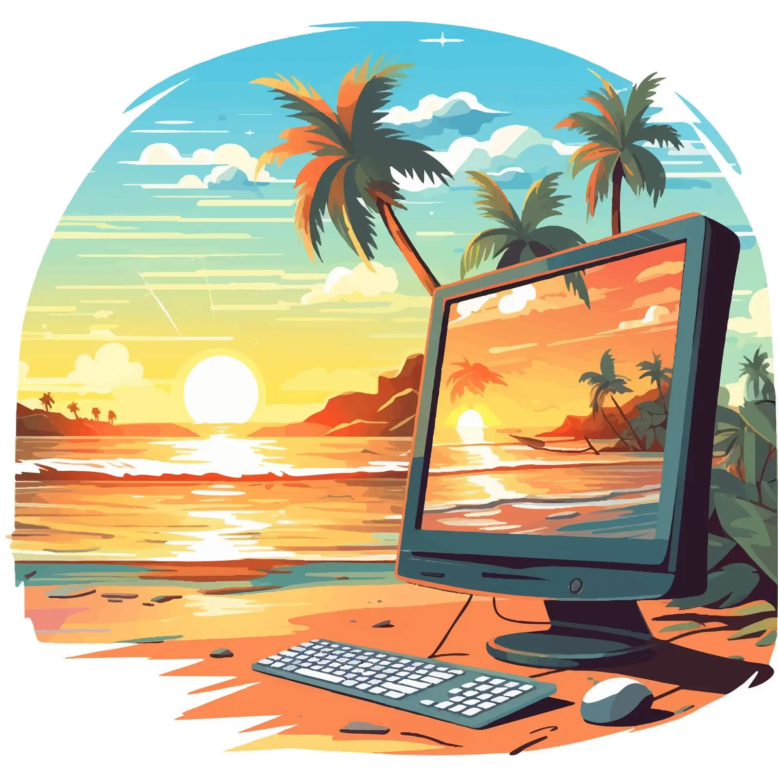 Summer Scene Desktop Illustration Vector Art — free download from Dotvec