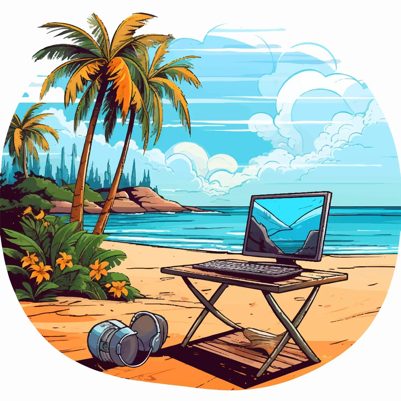 Summer Scene Desktop Illustration Vector — free download from Dotvec