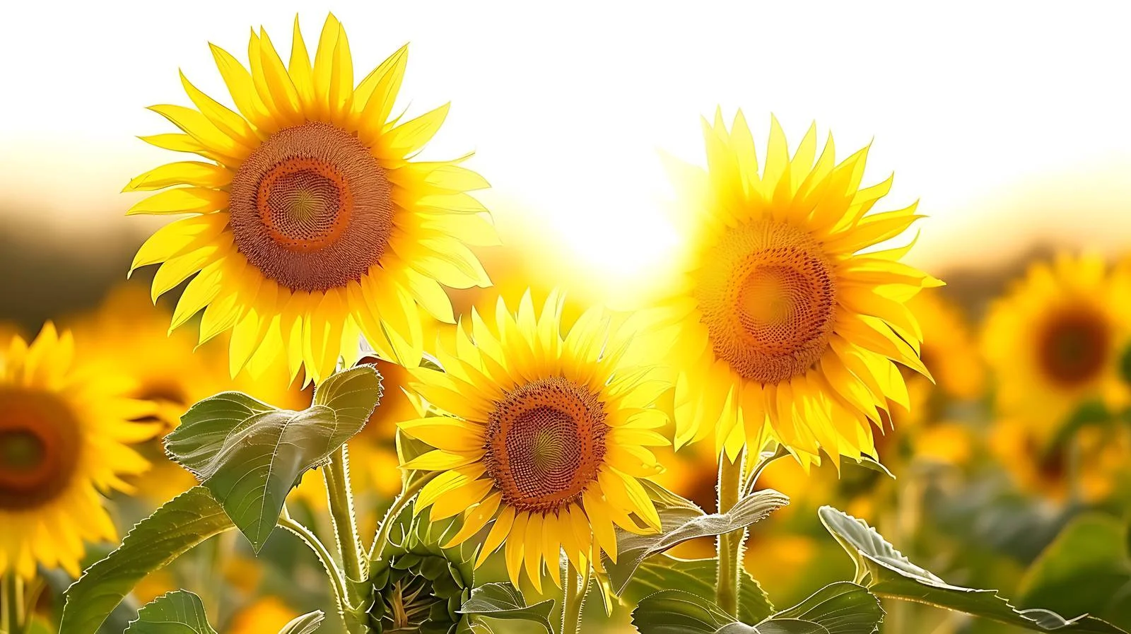 Golden Hour Sunflowers in Isolated Field — free download from Dotvec