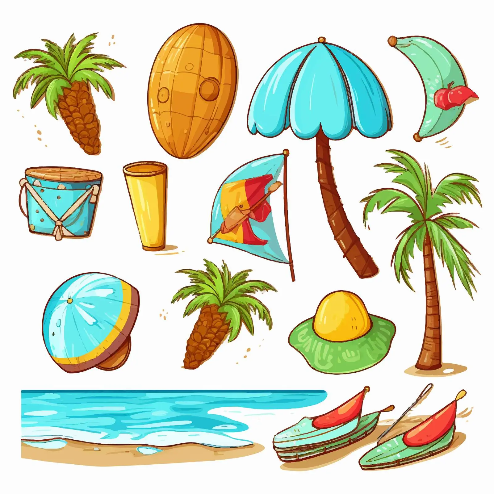 Summer Beach Objects Vector Illustration with Car — free download from Dotvec