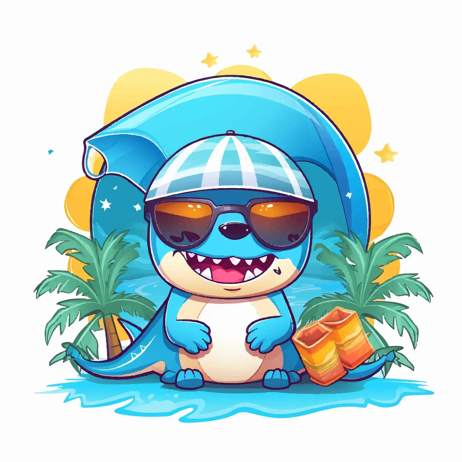 Summer Shark Cartoon Character Vector Illustration — free download from Dotvec