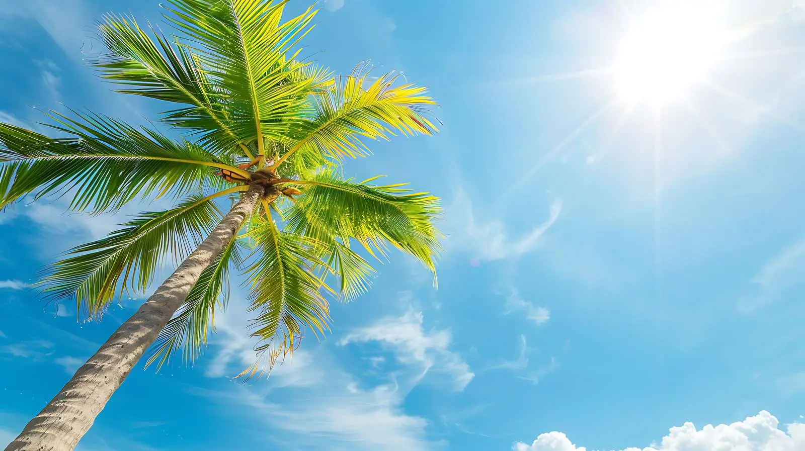 Tropical Green Coconut Palm Against Blue Sky – free caribbean image from Dotvec