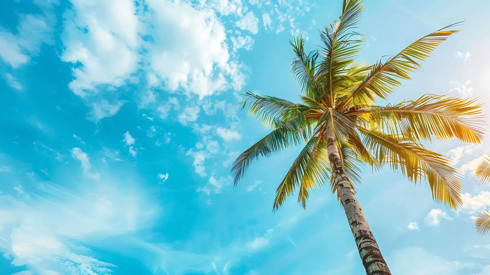 Tropical Green Coconut Palm Tree Against Blue Sky — free download from Dotvec