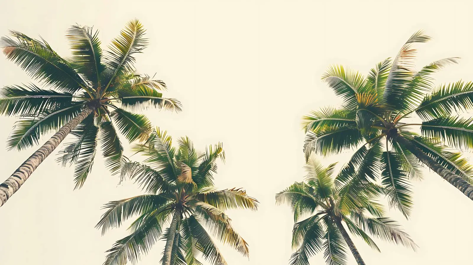 Tropical Green Coconut Palm Trees on White Background – free clear sky image from Dotvec