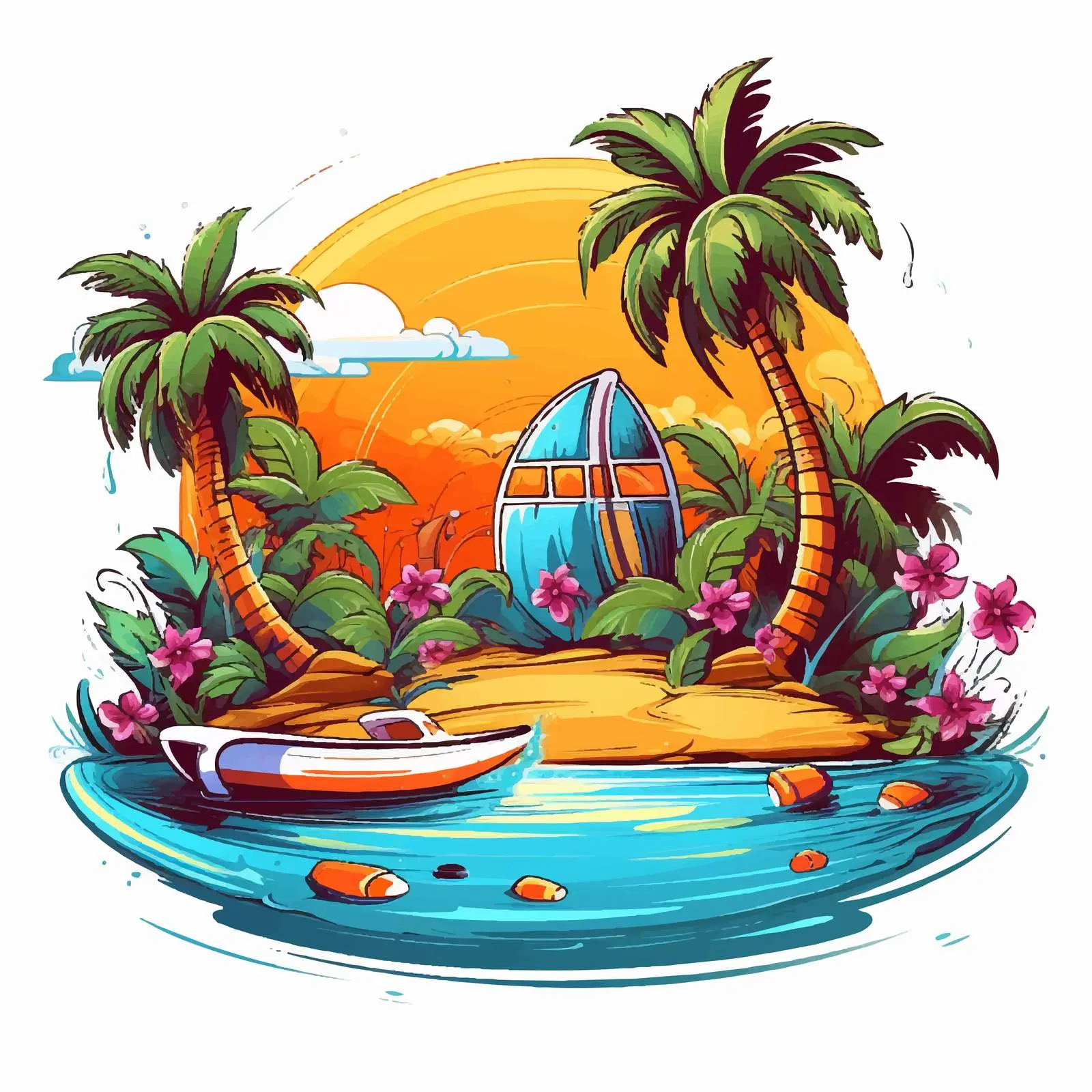 Summer Vacation Cartoon Vector Illustration – free spots image from Dotvec