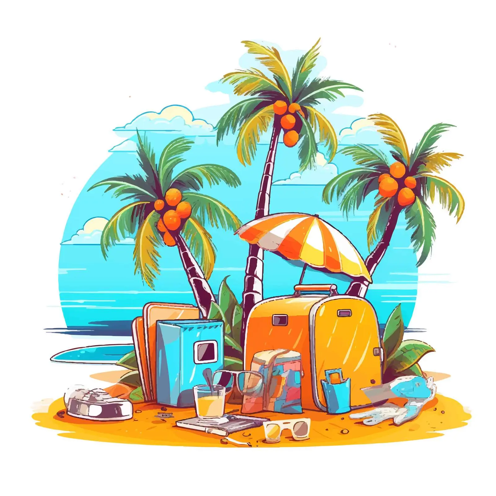 Summer Vacation Cartoon Vector Illustration – free sandy beach image from Dotvec