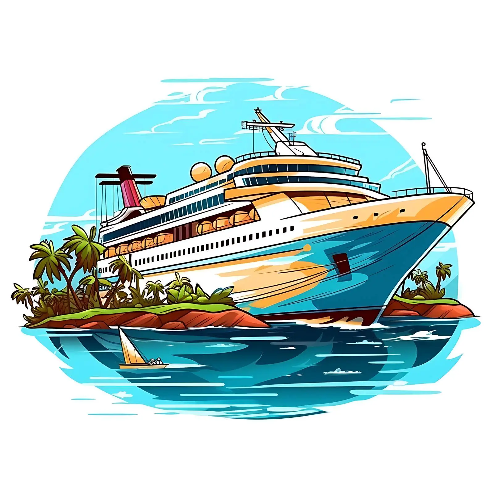 Cruise Ship Sailing on Summer Vacation Sketch — free download from Dotvec