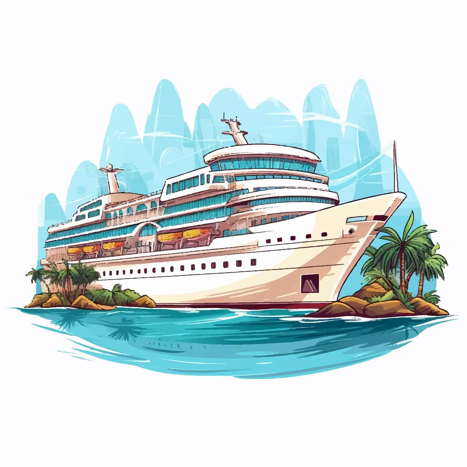 Summer Vacation Sketch with Cruise Ship — free download from Dotvec
