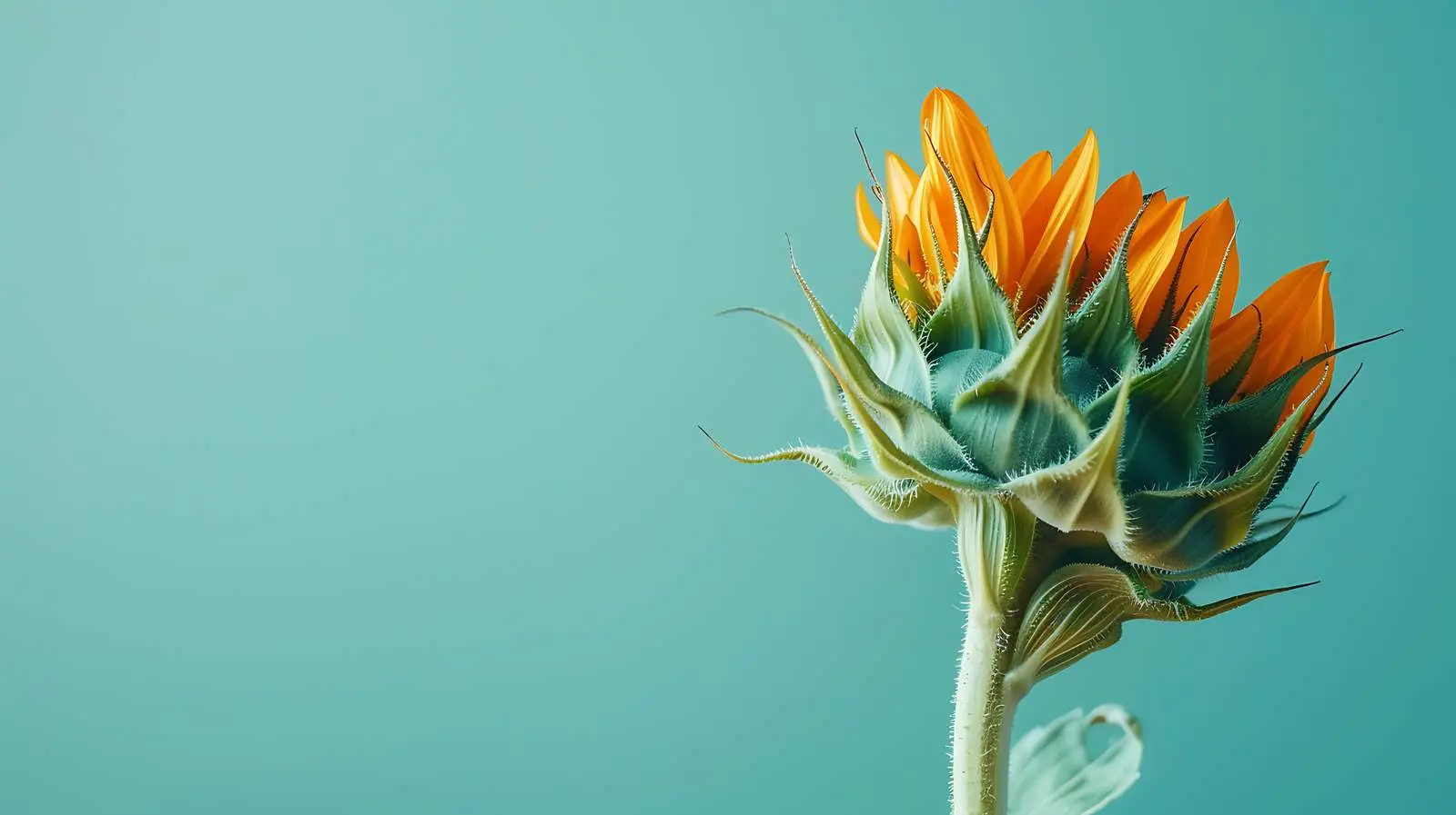 Sunflower Bud on Aquamarine Green Background — free download from Dotvec