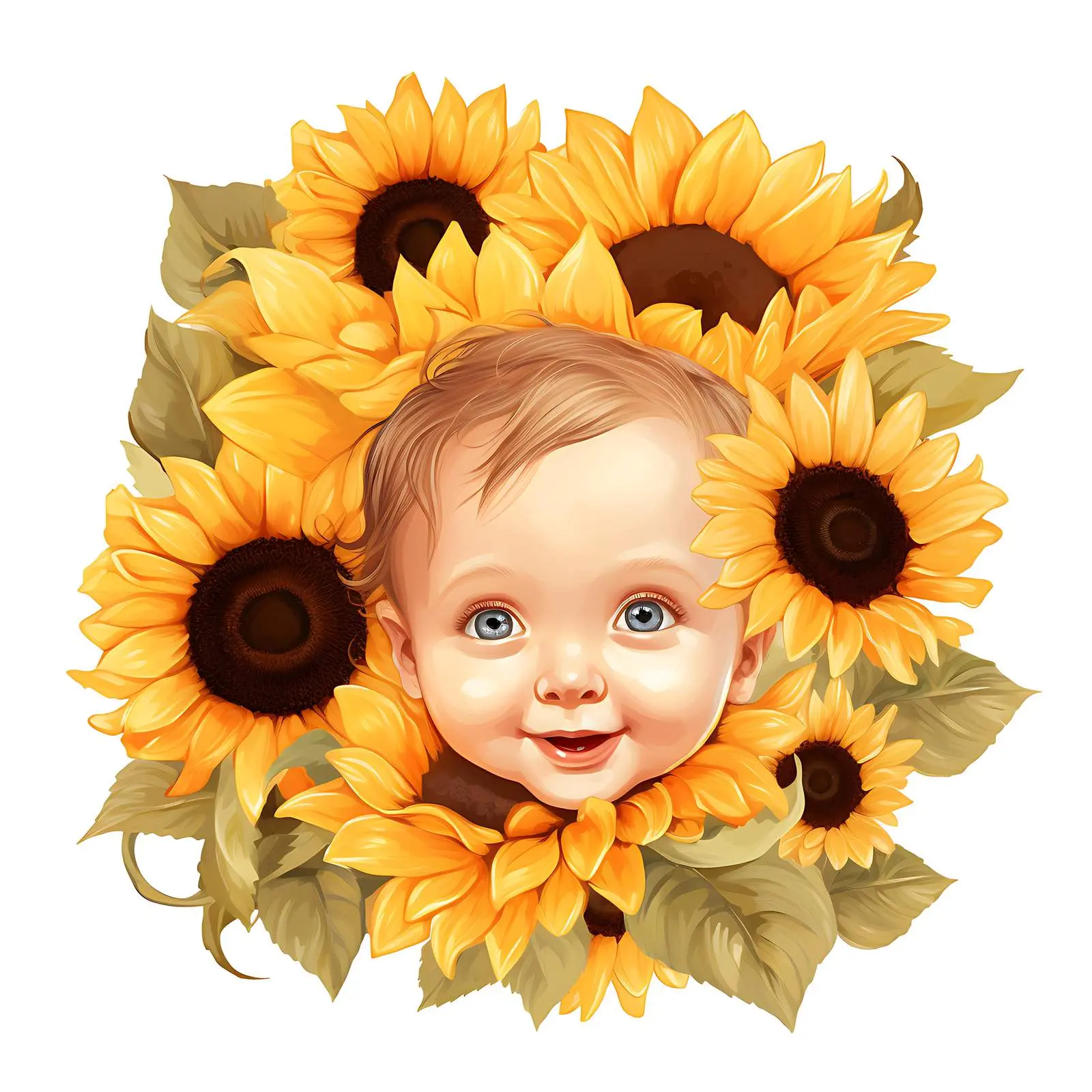 Summer Sunflower Newborn Portrait in Floral Setting — free download from Dotvec