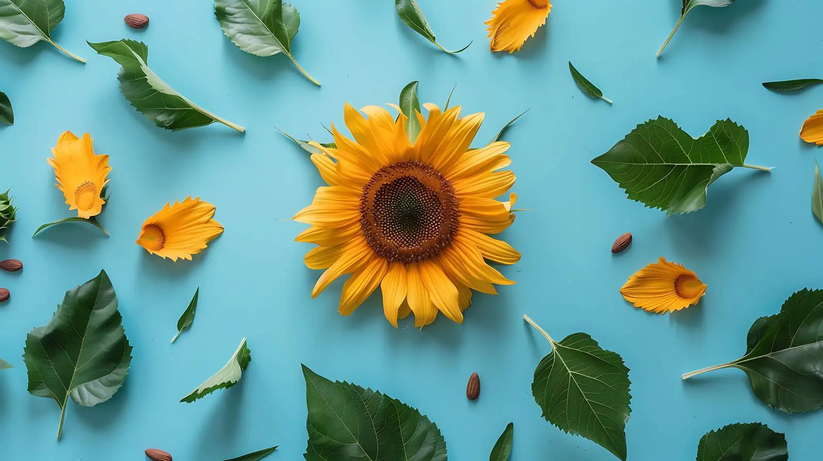 Sunflower Flat Lay on Blue Green Background — free download from Dotvec